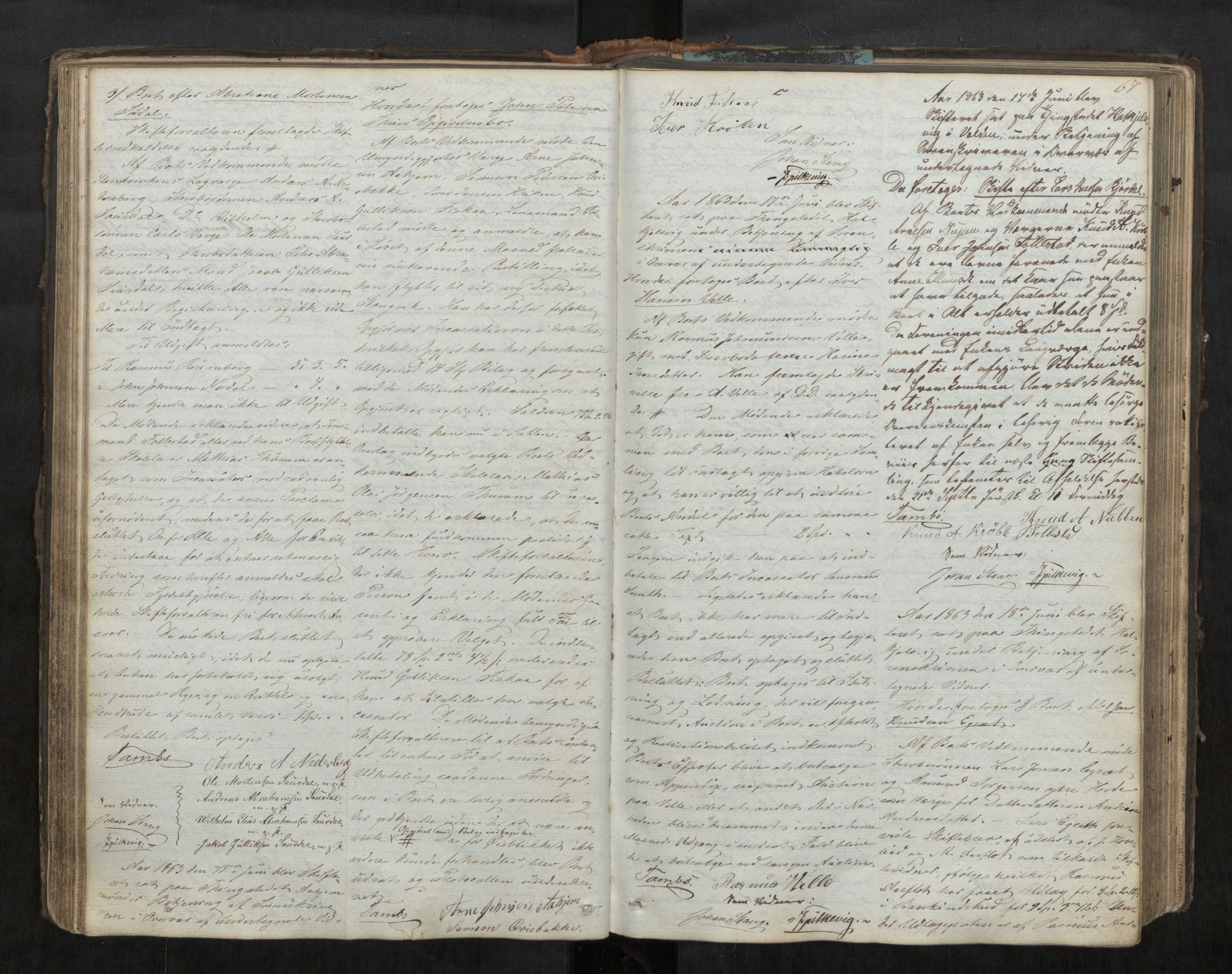 Søre Sunnmøre sorenskriveri, AV/SAT-A-4122/1/3/3B/L0003: Skiftebehandlings- / Skifteforhandlingsprotokollar, 1861-1876, s. 67
