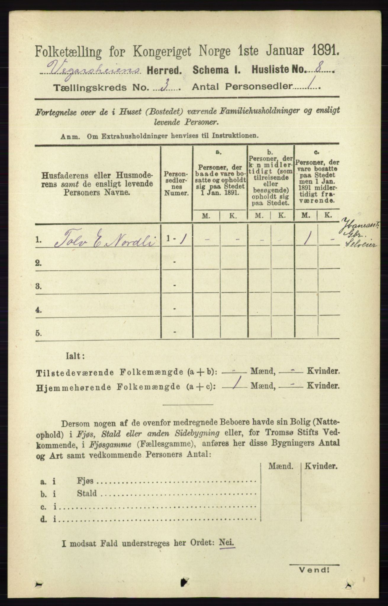 RA, Folketelling 1891 for 0912 Vegårshei herred, 1891, s. 610