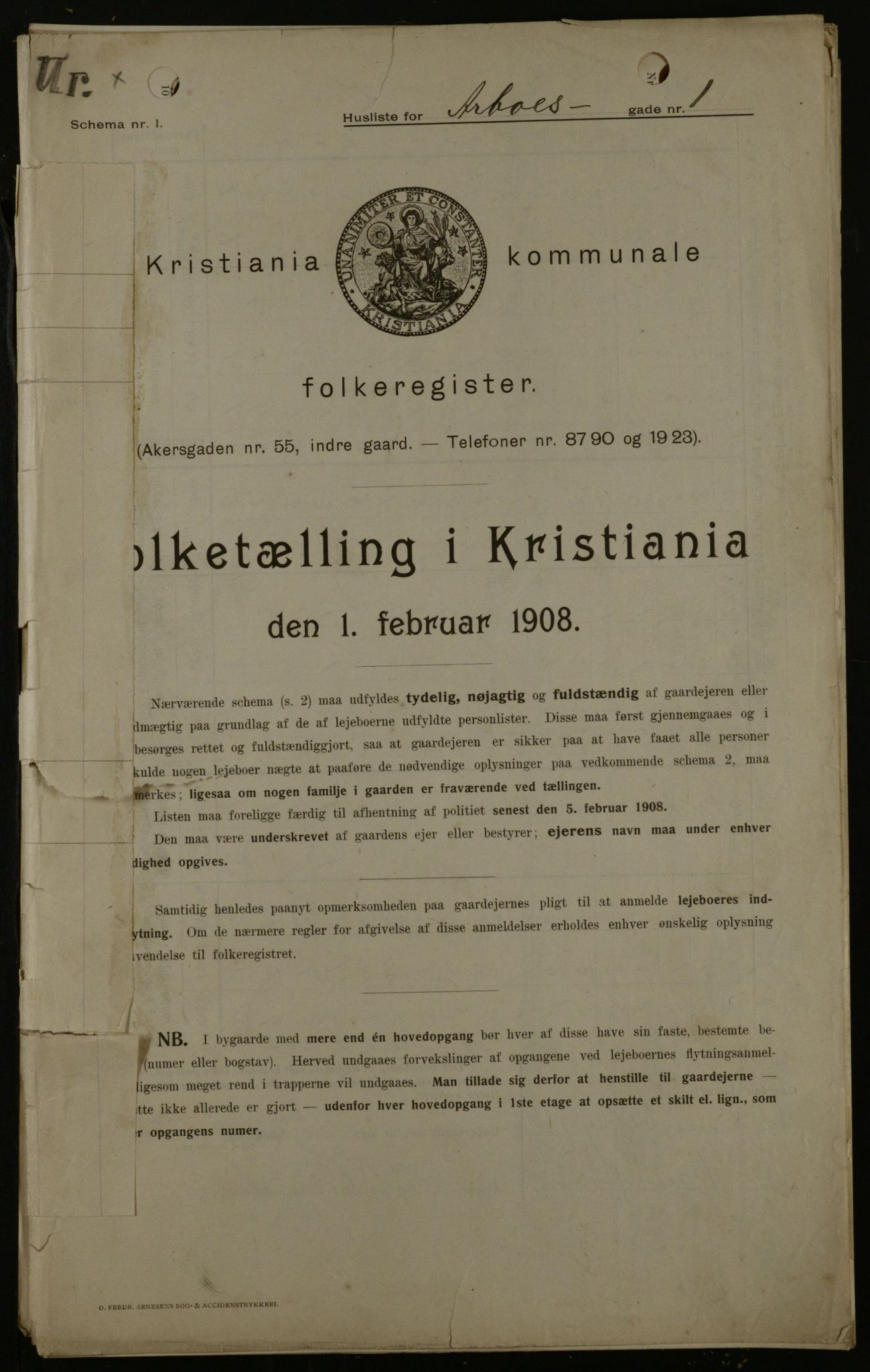 OBA, Kommunal folketelling 1.2.1908 for Kristiania kjøpstad, 1908, s. 1896