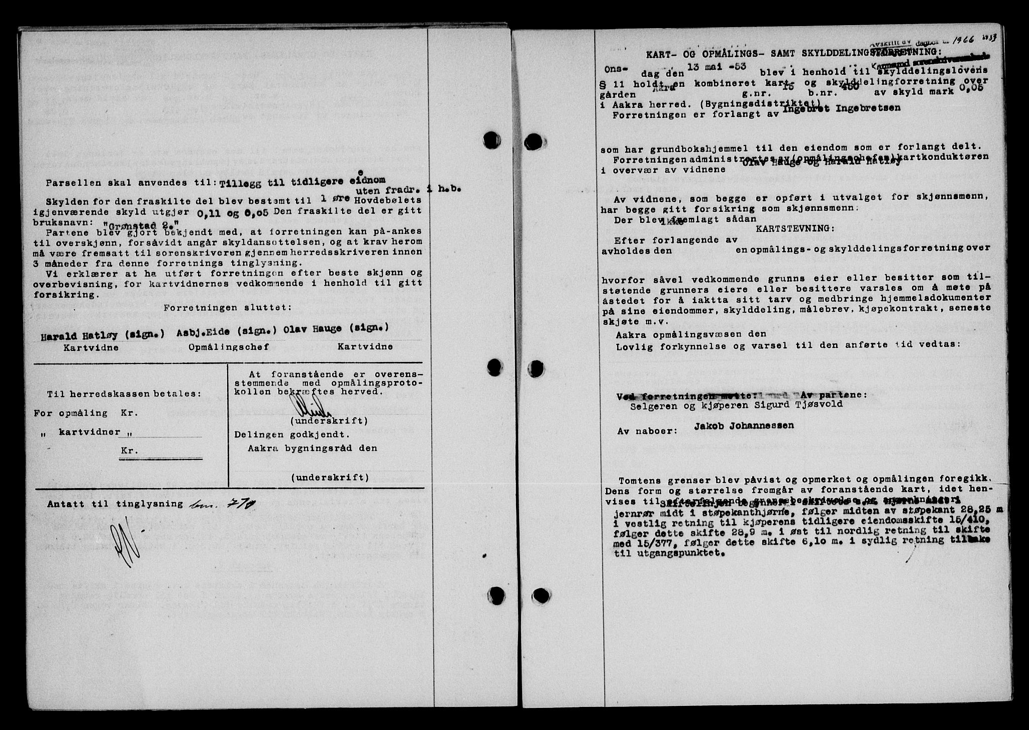 Karmsund sorenskriveri, SAST/A-100311/01/II/IIB/L0109: Pantebok nr. 89A, 1953-1953, Dagboknr: 1966/1953