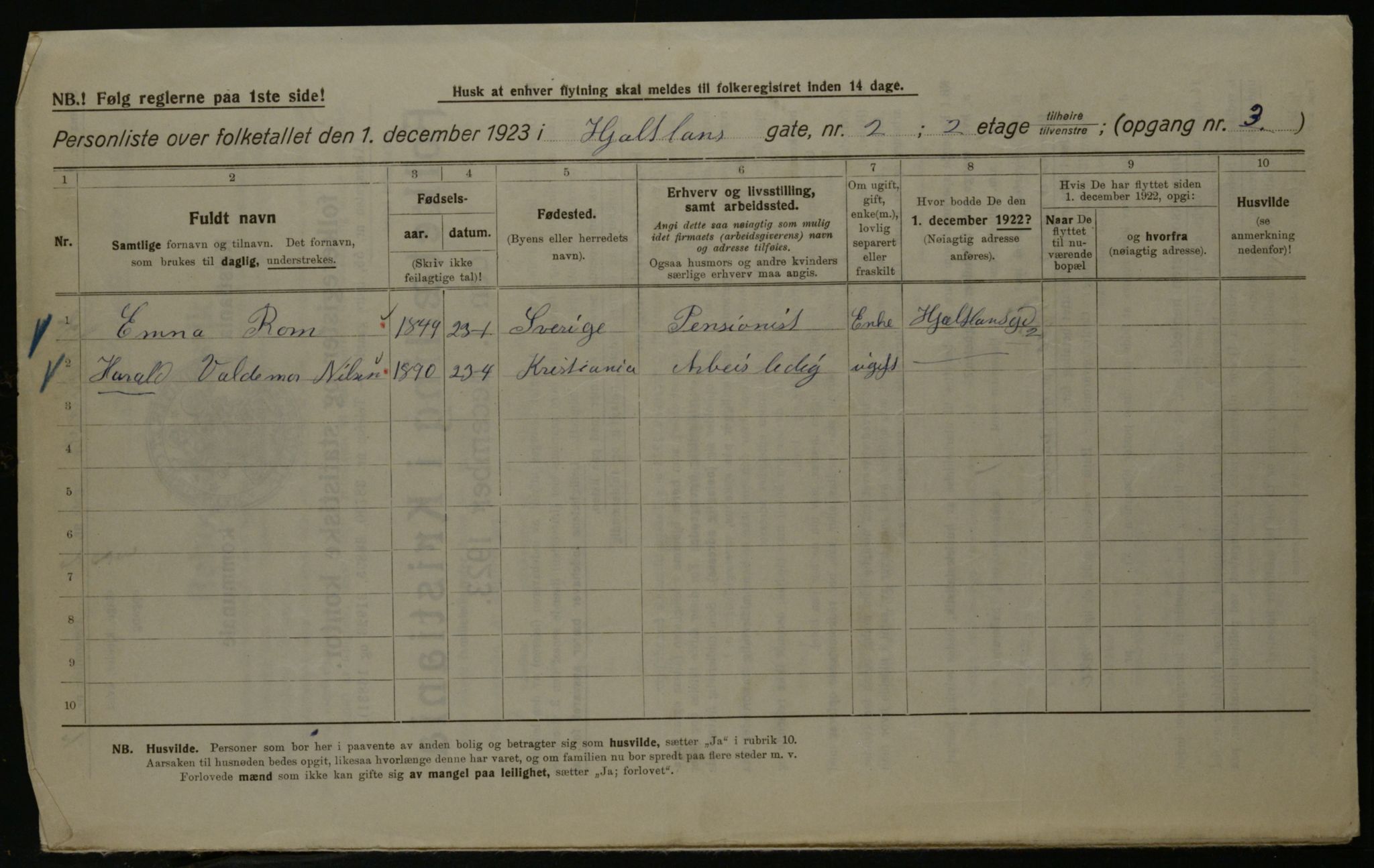 OBA, Kommunal folketelling 1.12.1923 for Kristiania, 1923, s. 44981