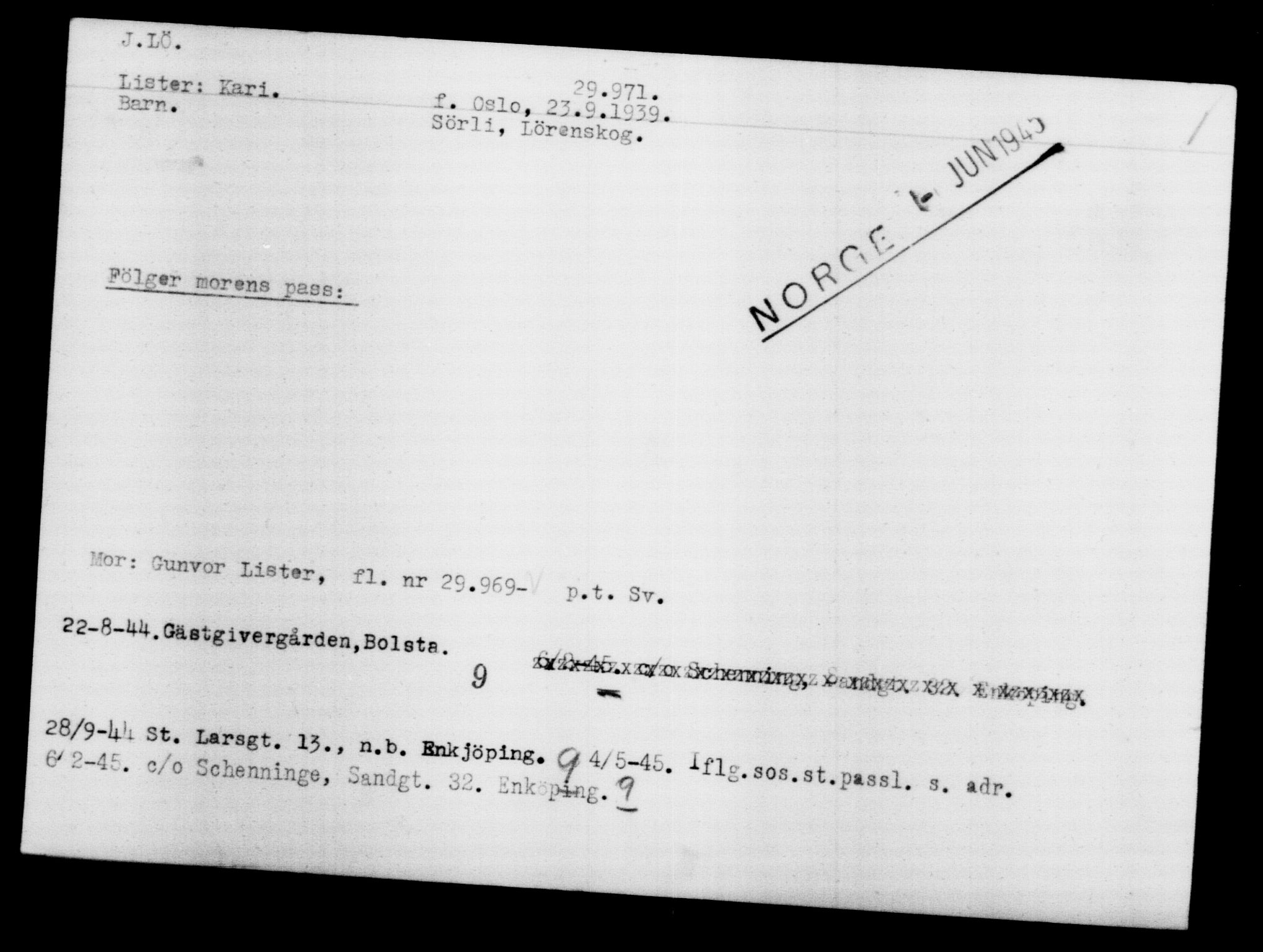 Den Kgl. Norske Legasjons Flyktningskontor, RA/S-6753/V/Va/L0012: Kjesäterkartoteket.  Flyktningenr. 28300-31566, 1940-1945, s. 1840