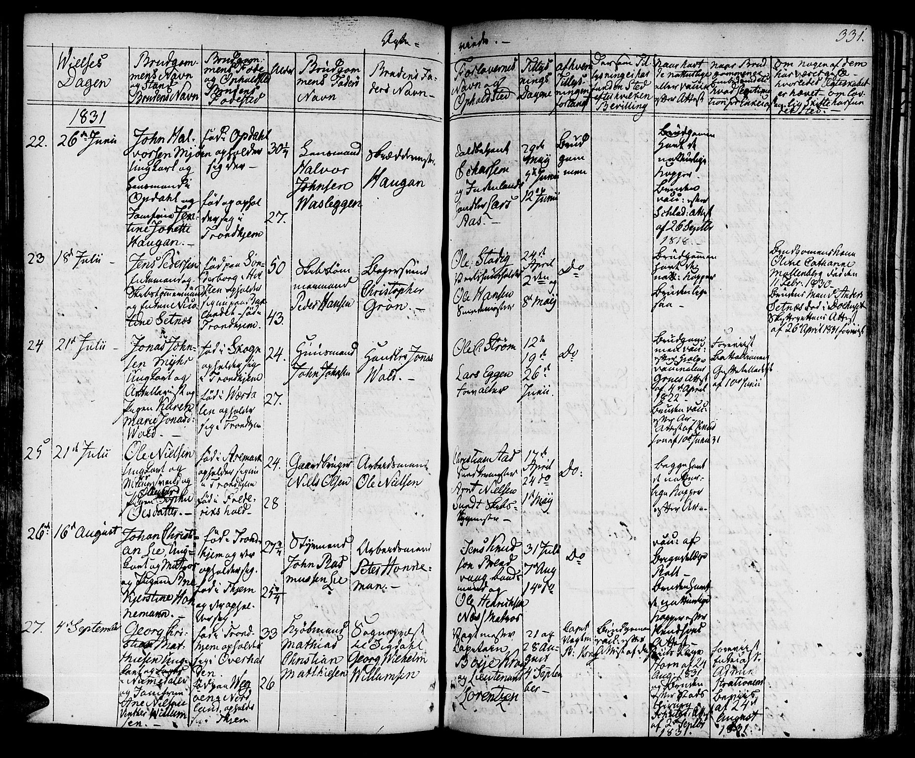 Ministerialprotokoller, klokkerbøker og fødselsregistre - Sør-Trøndelag, SAT/A-1456/601/L0045: Ministerialbok nr. 601A13, 1821-1831, s. 331