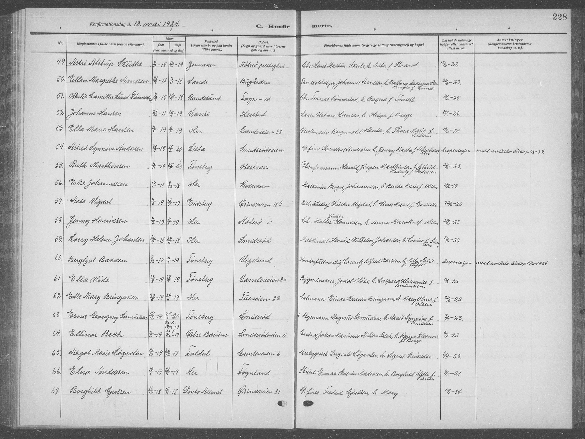 Nøtterøy kirkebøker, AV/SAKO-A-354/G/Ga/L0006: Klokkerbok nr. I 6, 1925-1939, s. 228