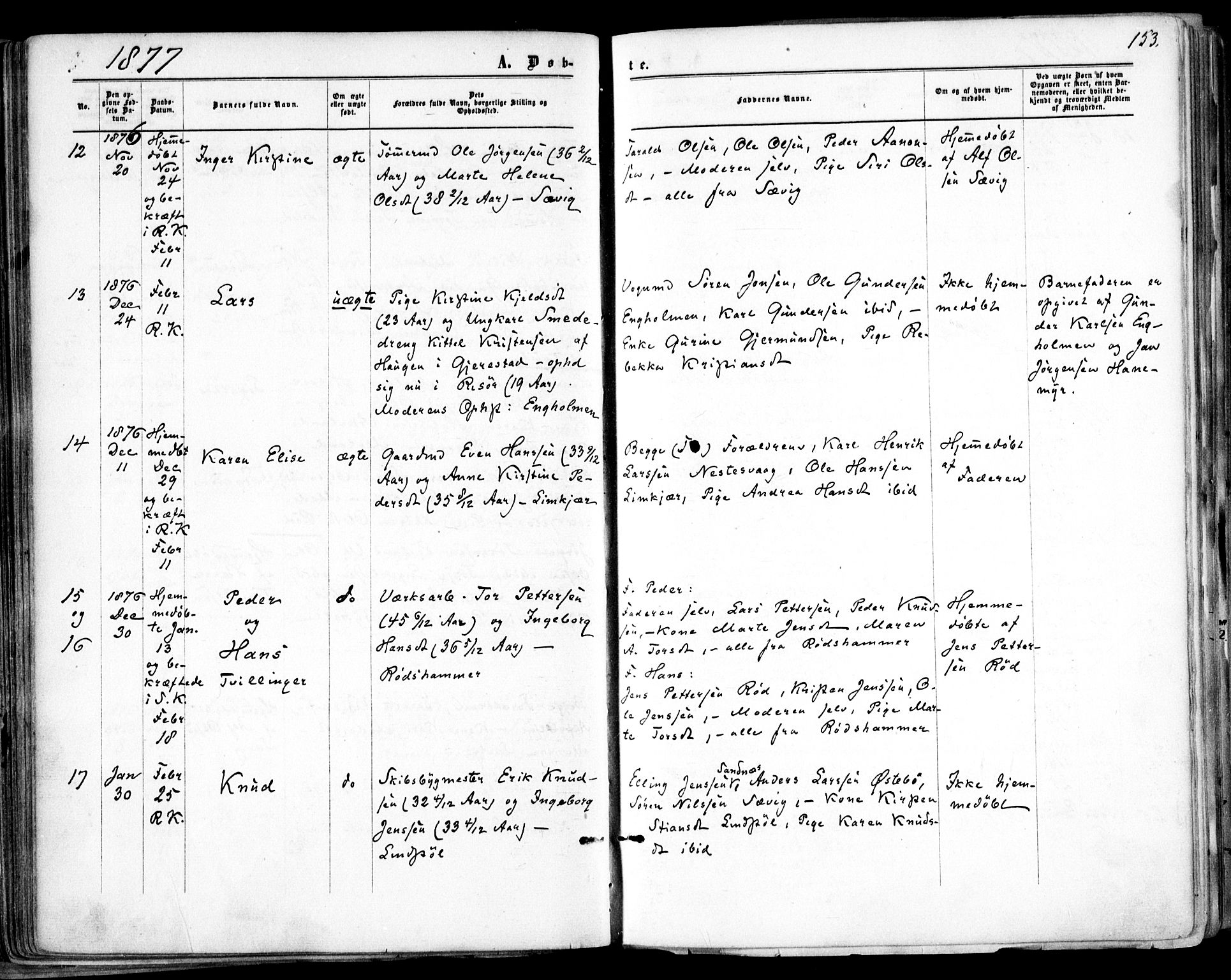 Søndeled sokneprestkontor, AV/SAK-1111-0038/F/Fa/L0003: Ministerialbok nr. A 3, 1861-1879, s. 153