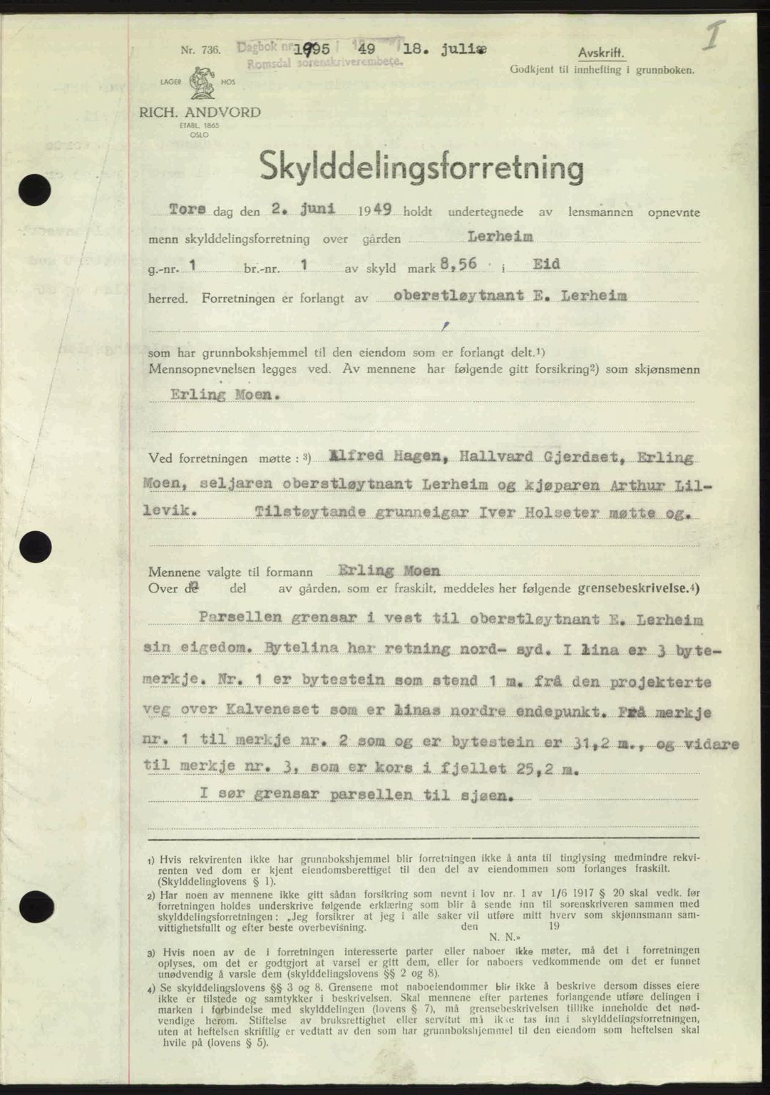 Romsdal sorenskriveri, SAT/A-4149/1/2/2C: Pantebok nr. A30, 1949-1949, Dagboknr: 1995/1949