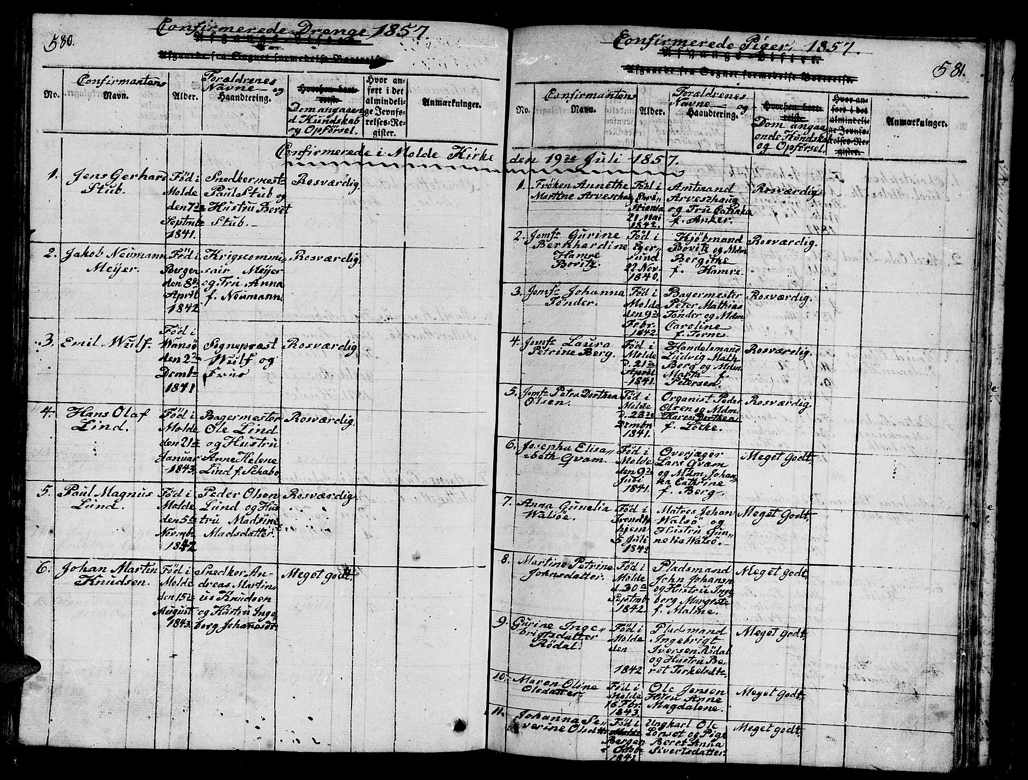 Ministerialprotokoller, klokkerbøker og fødselsregistre - Møre og Romsdal, SAT/A-1454/558/L0700: Klokkerbok nr. 558C01, 1818-1868, s. 580-581