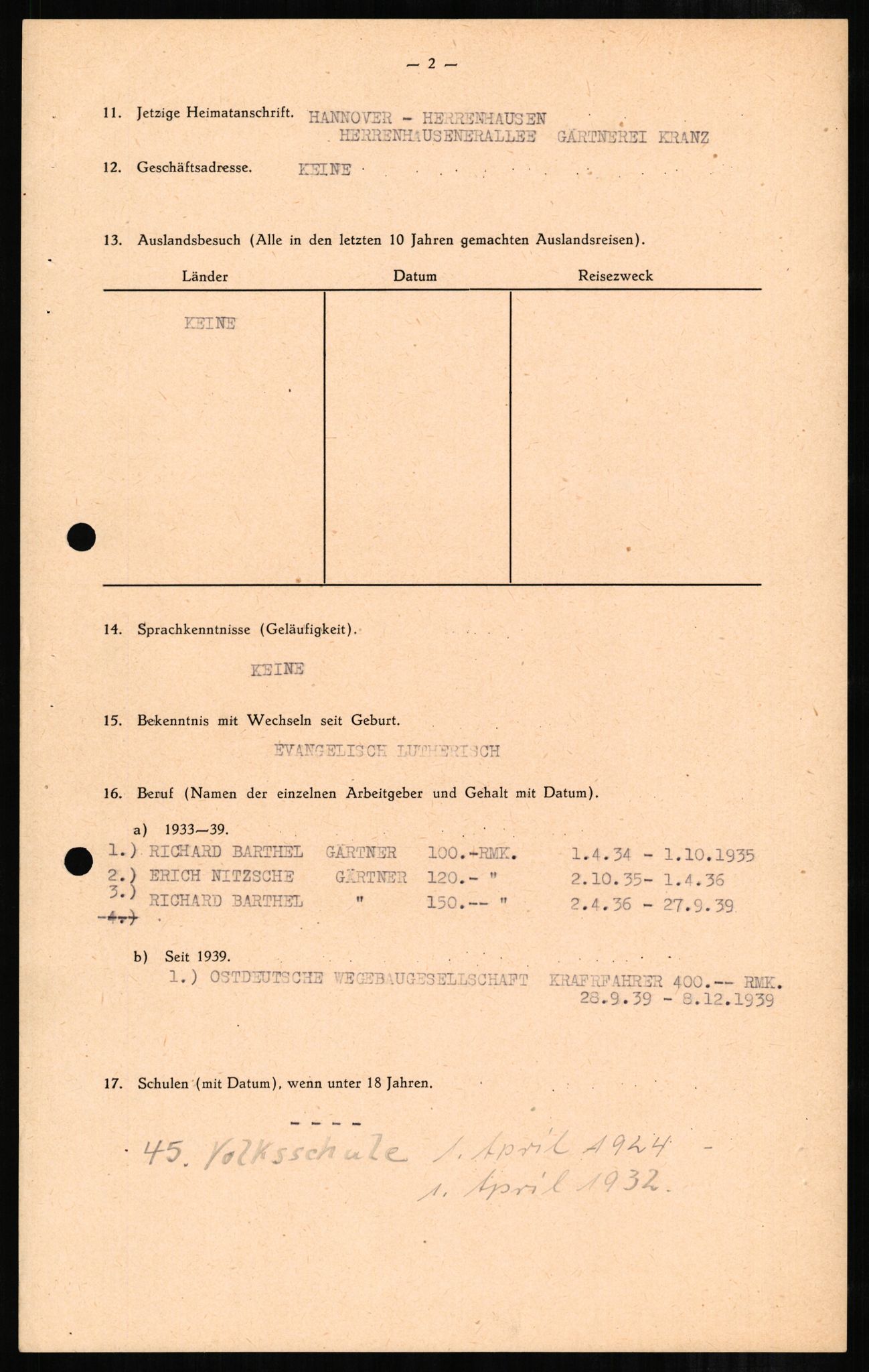 Forsvaret, Forsvarets overkommando II, RA/RAFA-3915/D/Db/L0002: CI Questionaires. Tyske okkupasjonsstyrker i Norge. Tyskere., 1945-1946, s. 142