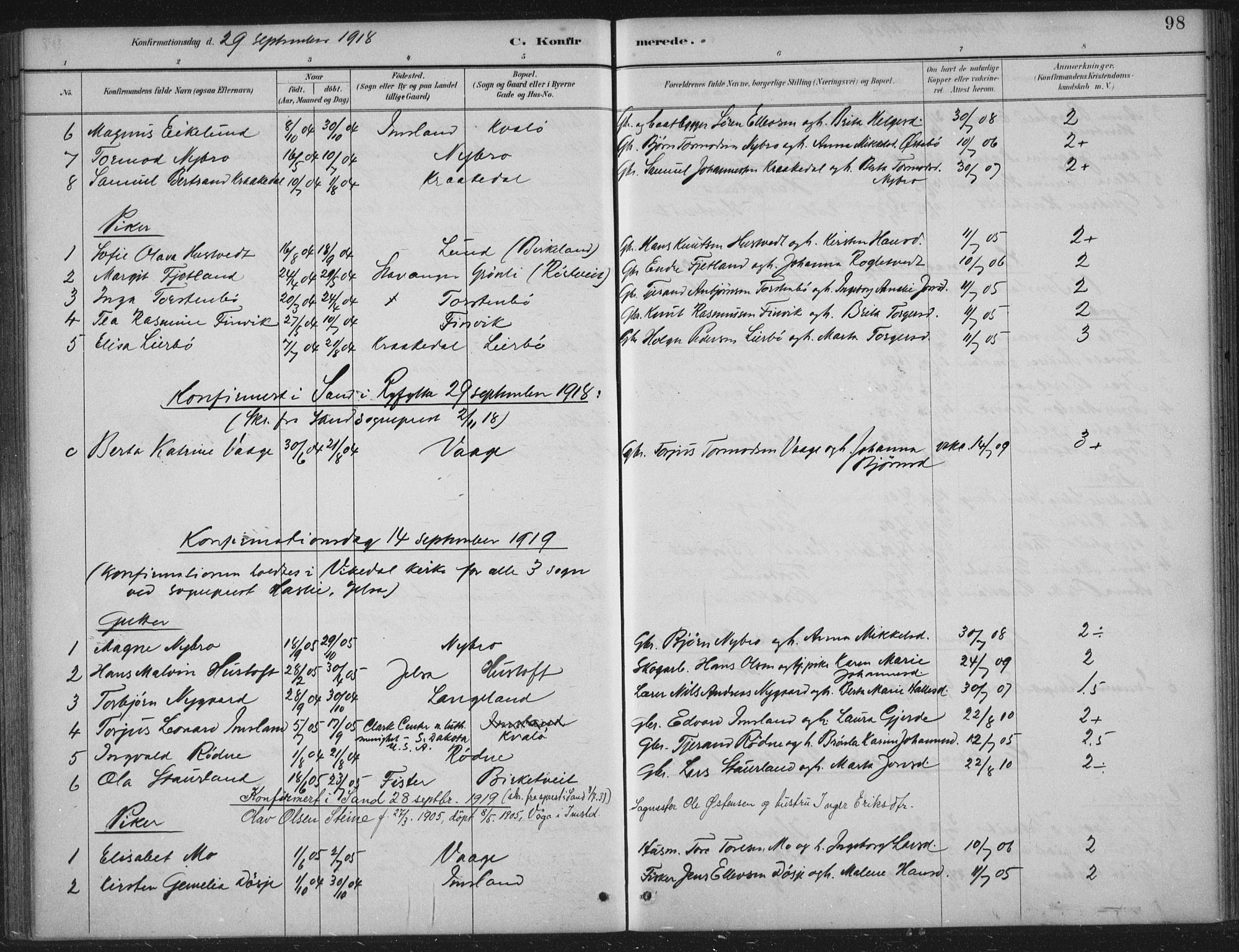 Vikedal sokneprestkontor, AV/SAST-A-101840/01/IV: Ministerialbok nr. A 12, 1886-1929, s. 98