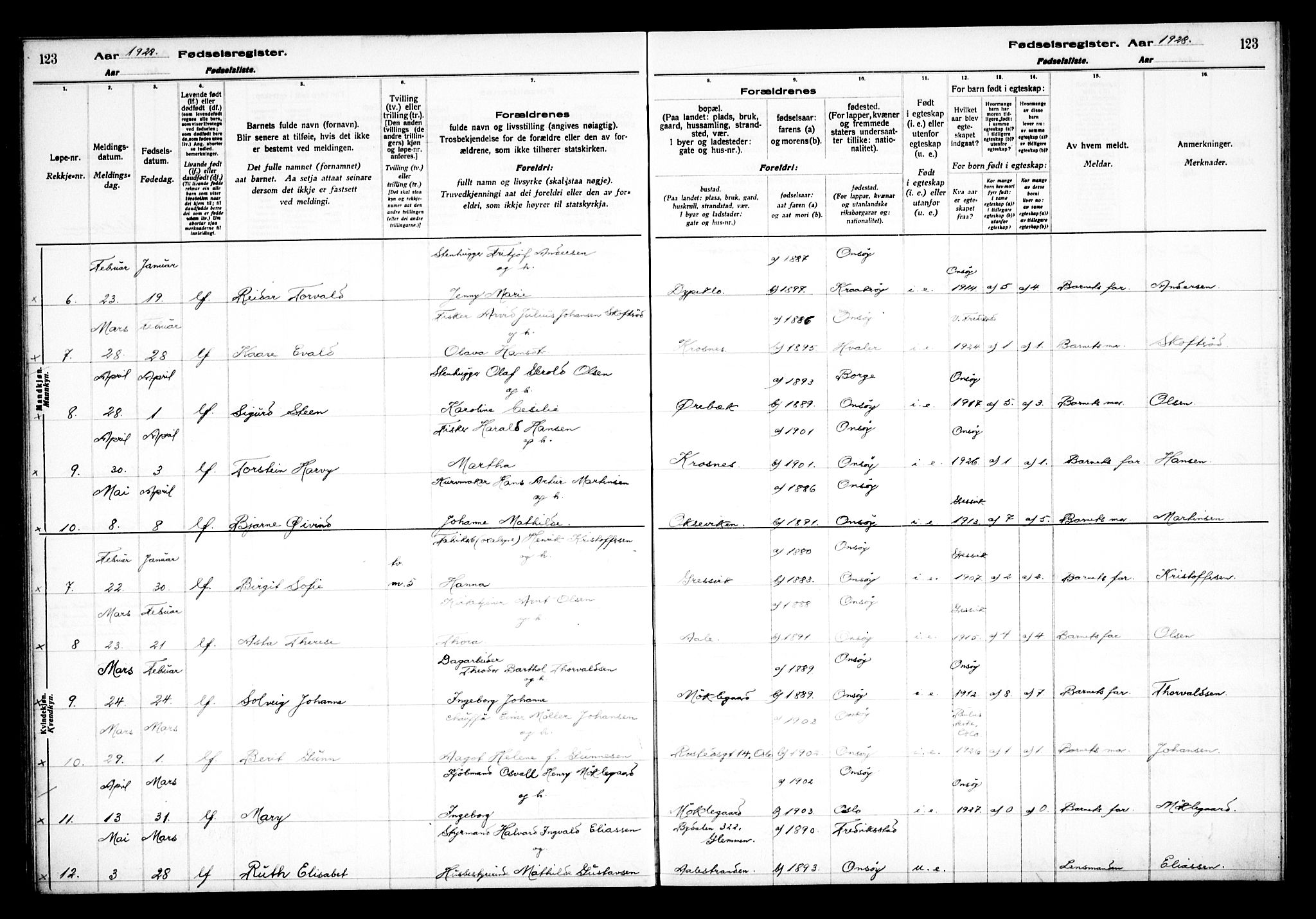 Onsøy prestekontor Kirkebøker, AV/SAO-A-10914/J/Jb/L0001: Fødselsregister nr. II 1, 1916-1938, s. 123