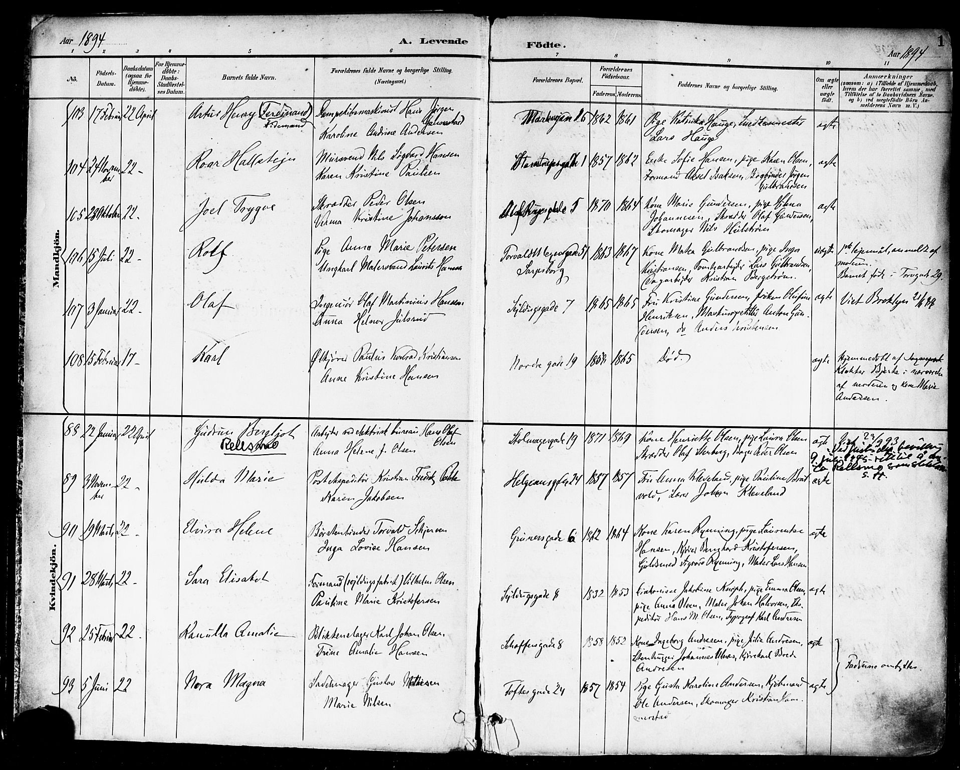 Paulus prestekontor Kirkebøker, AV/SAO-A-10871/F/Fa/L0014: Ministerialbok nr. 14, 1894-1902, s. 1