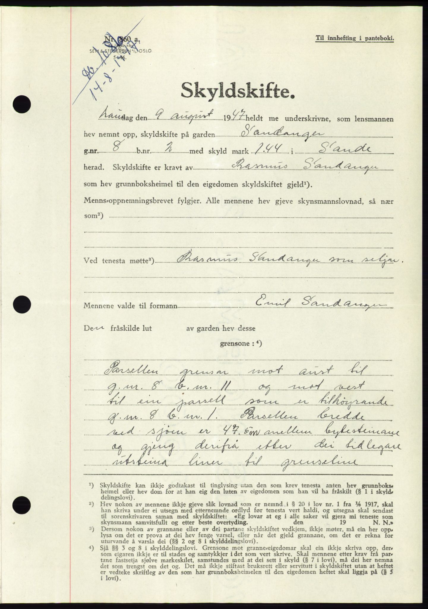 Søre Sunnmøre sorenskriveri, SAT/A-4122/1/2/2C/L0081: Pantebok nr. 7A, 1947-1948, Dagboknr: 1086/1947