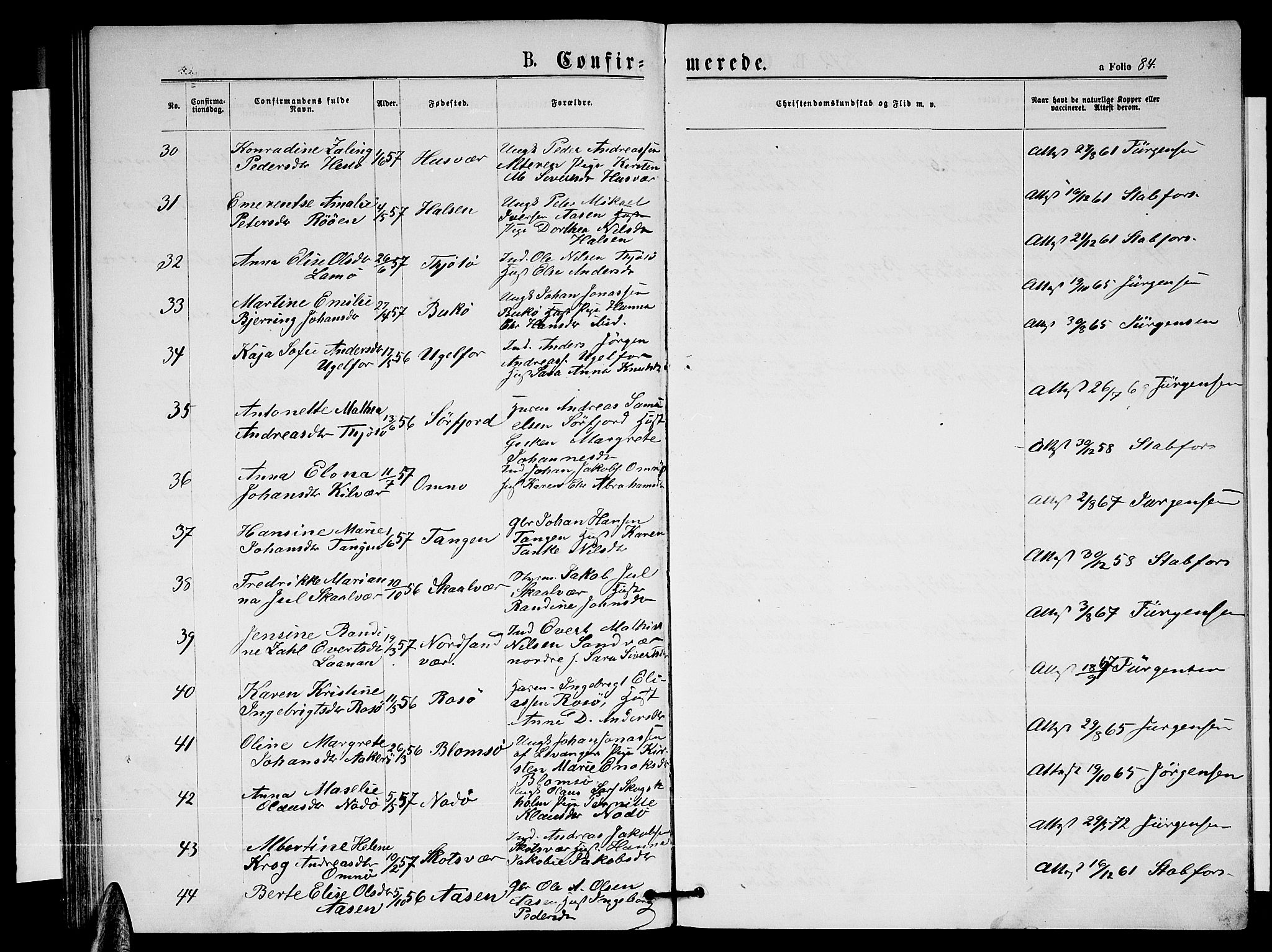 Ministerialprotokoller, klokkerbøker og fødselsregistre - Nordland, AV/SAT-A-1459/817/L0267: Klokkerbok nr. 817C02, 1870-1883, s. 84