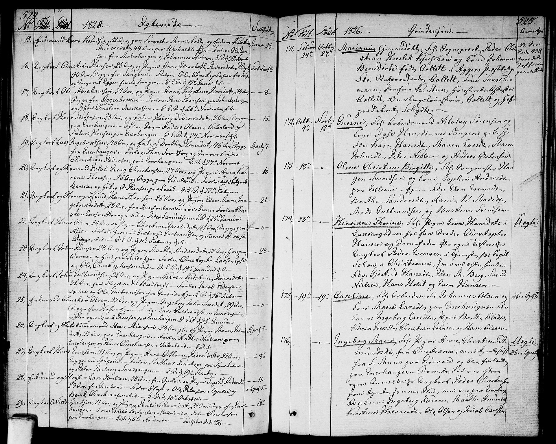 Aker prestekontor kirkebøker, AV/SAO-A-10861/F/L0012: Ministerialbok nr. 12, 1819-1828, s. 524-525