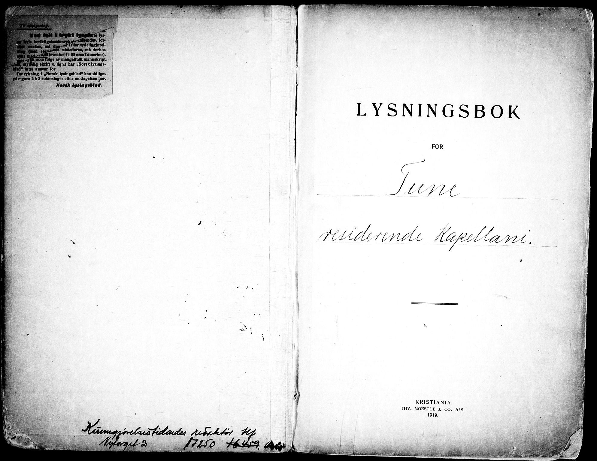 Tune prestekontor Kirkebøker, SAO/A-2007/H/Hb/L0001: Lysningsprotokoll nr. II 1, 1920-1951