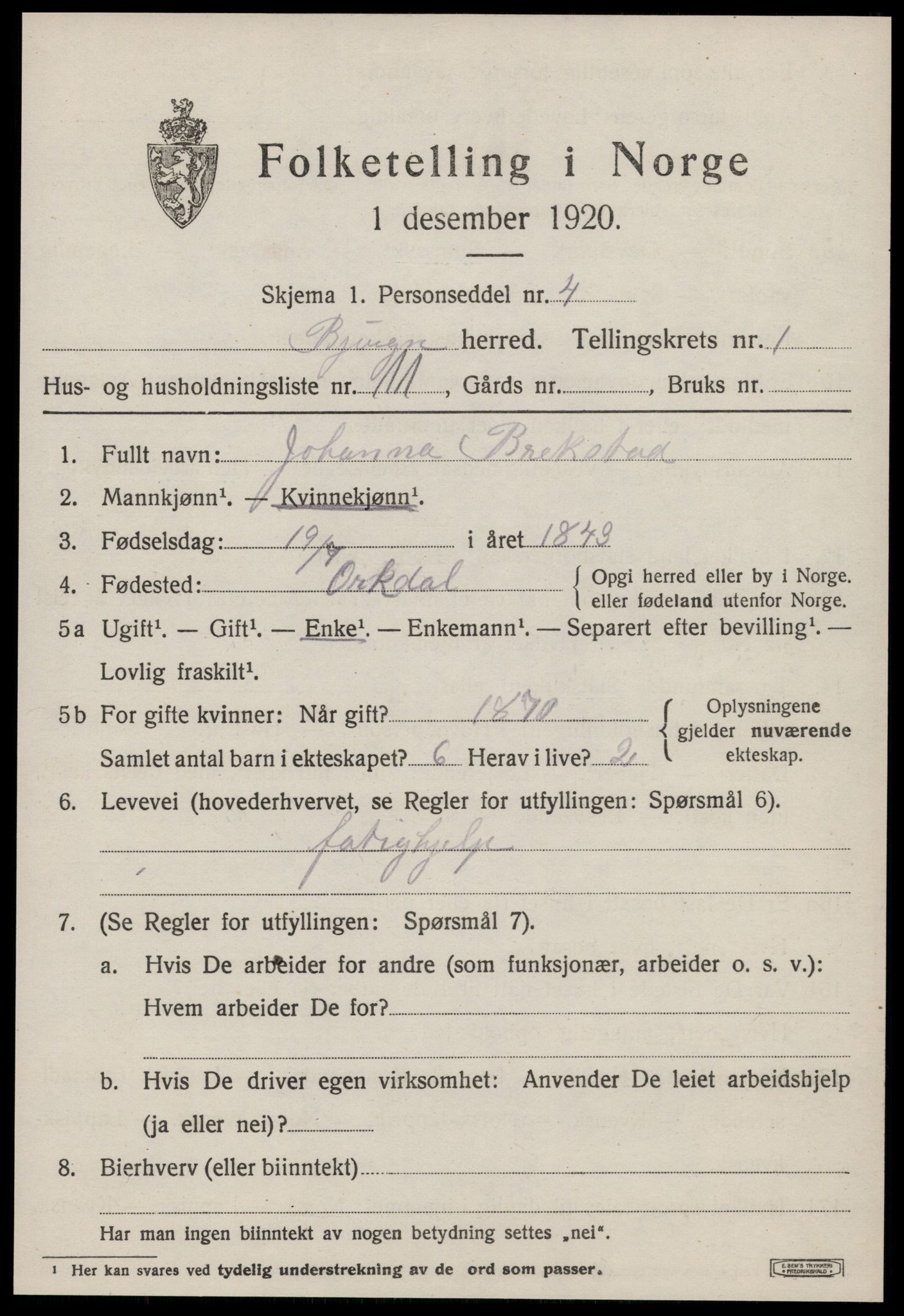 SAT, Folketelling 1920 for 1627 Bjugn herred, 1920, s. 573