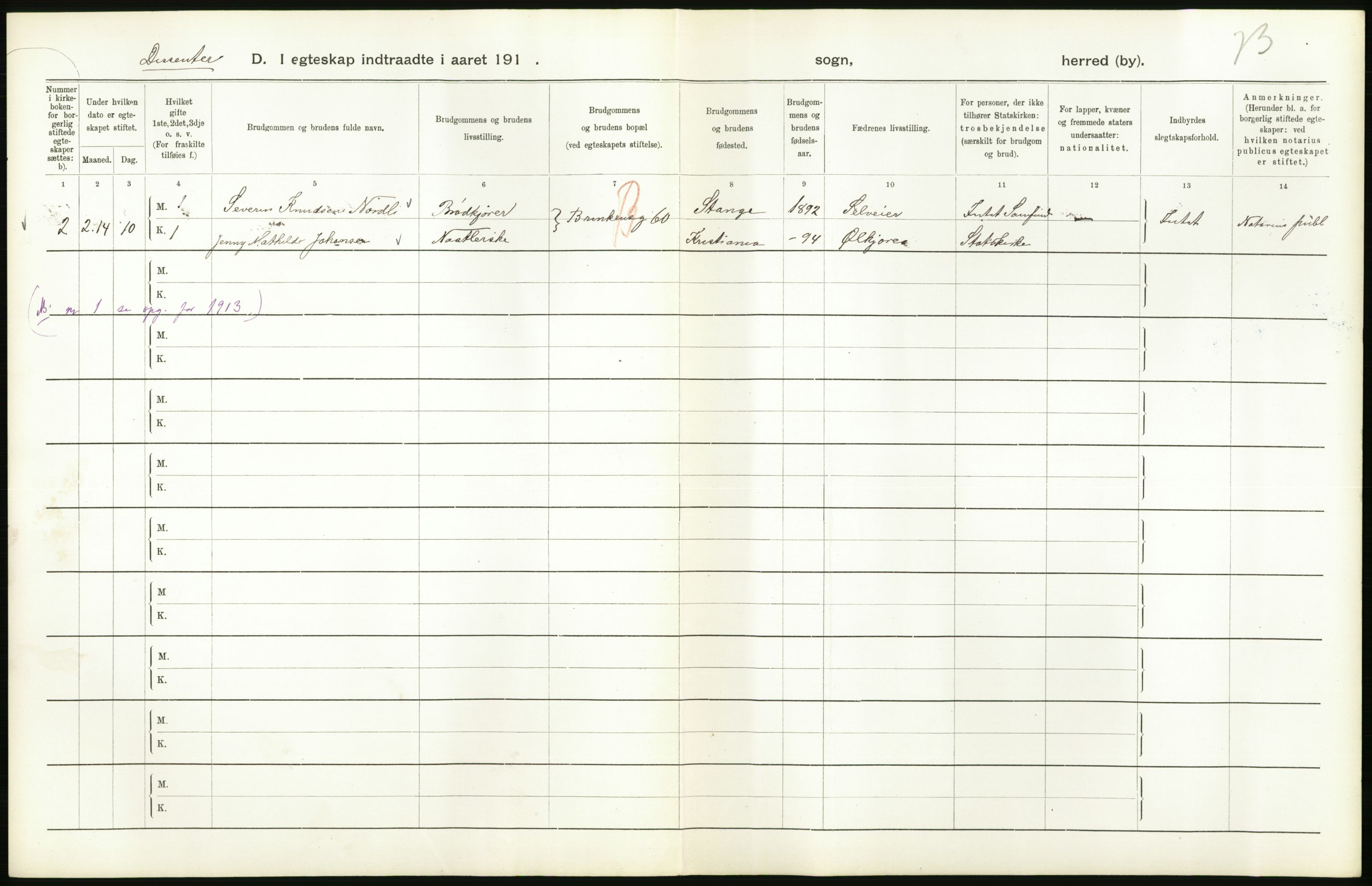 Statistisk sentralbyrå, Sosiodemografiske emner, Befolkning, AV/RA-S-2228/D/Df/Dfb/Dfbd/L0007: Kristiania: Gifte, 1914, s. 264