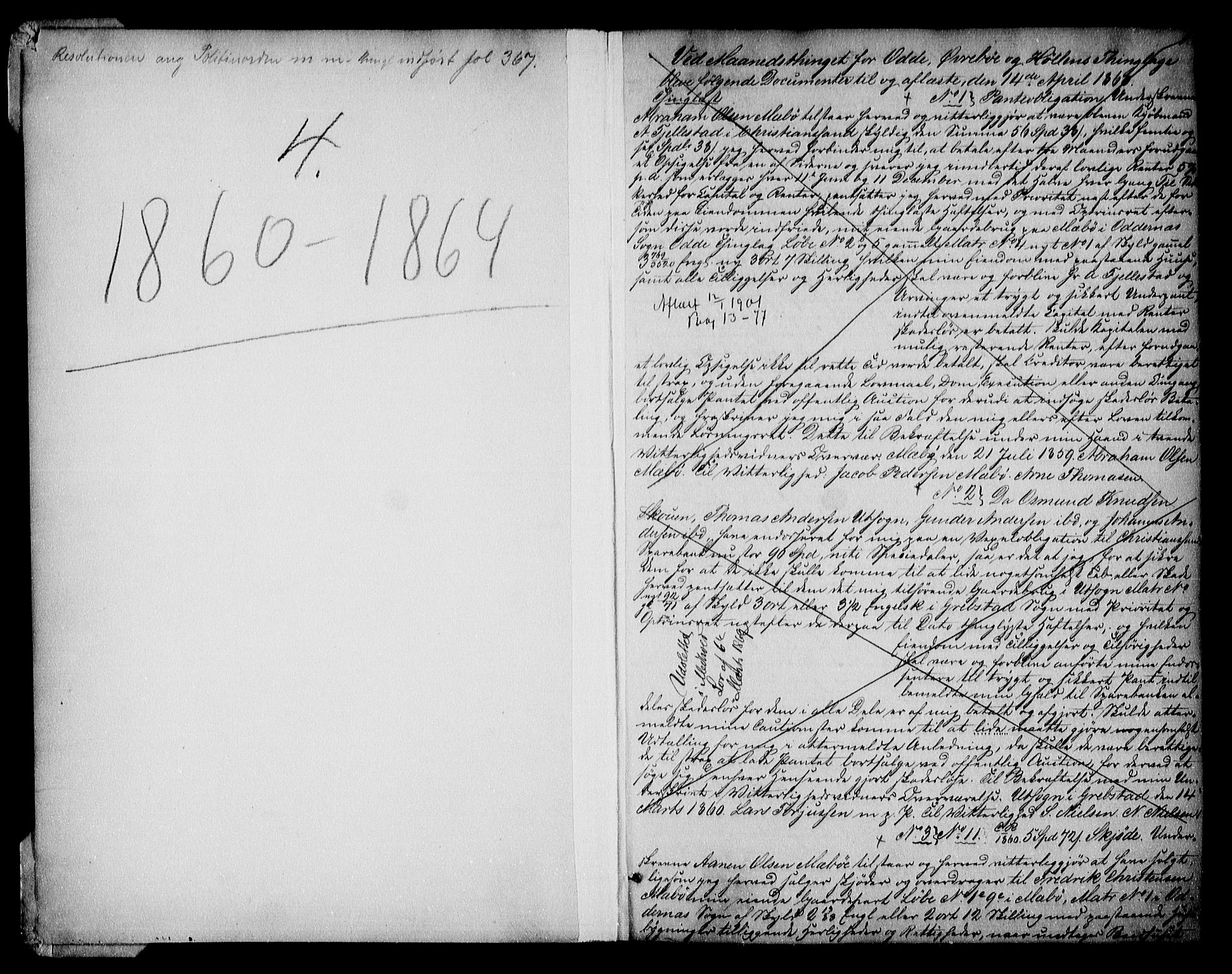 Torridal sorenskriveri, SAK/1221-0012/G/Gb/Gba/L0005: Pantebok nr. 4, 1860-1864, s. 1