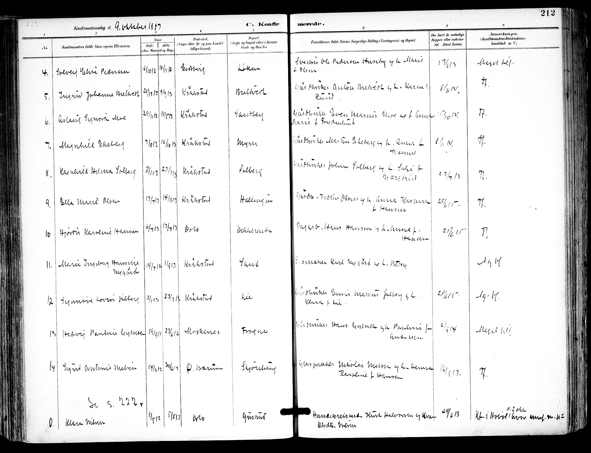 Kråkstad prestekontor Kirkebøker, SAO/A-10125a/F/Fa/L0010: Ministerialbok nr. I 10, 1893-1931, s. 212