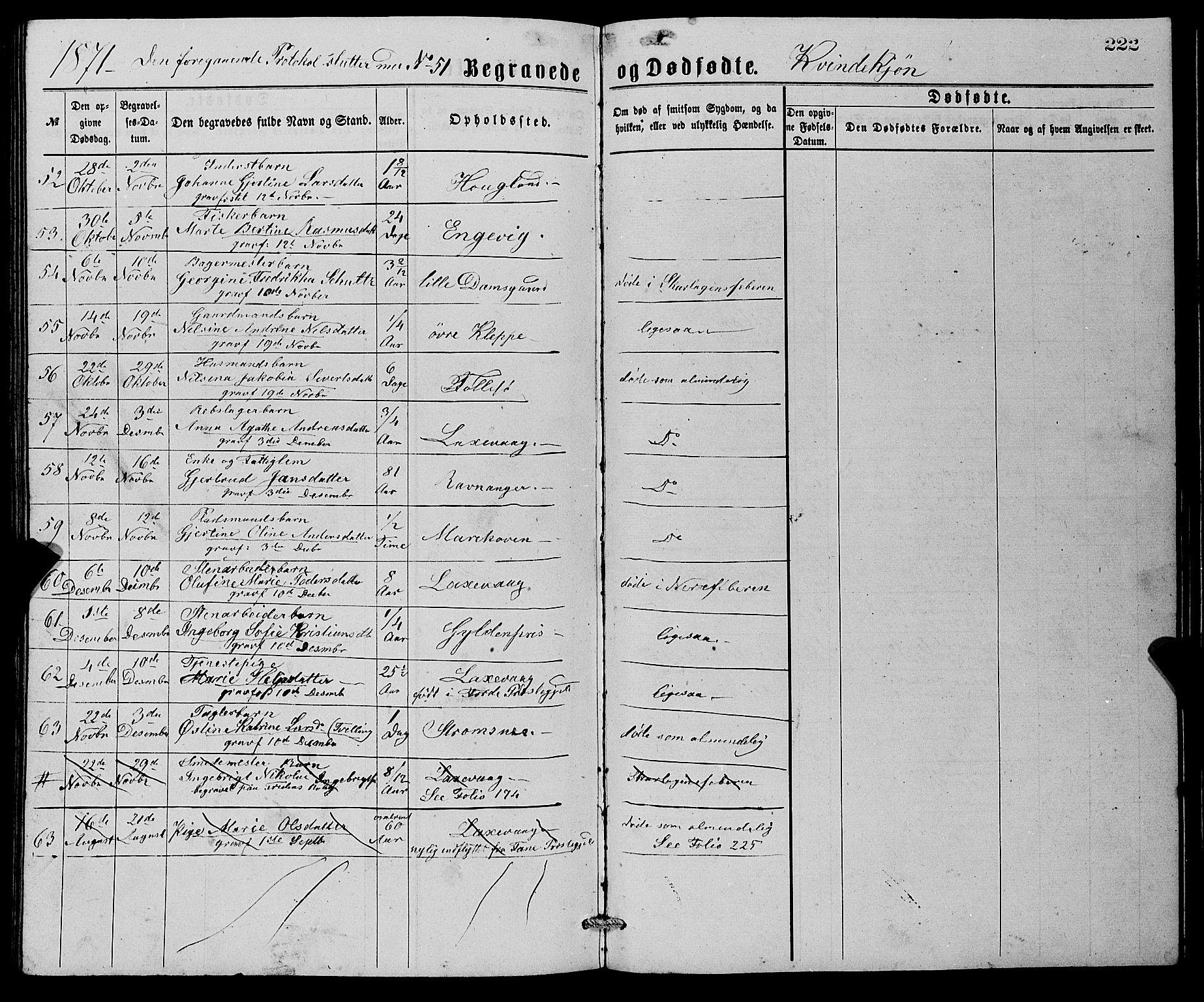 Askøy Sokneprestembete, AV/SAB-A-74101/H/Ha/Hab/Haba/L0007: Klokkerbok nr. A 7, 1871-1881, s. 222