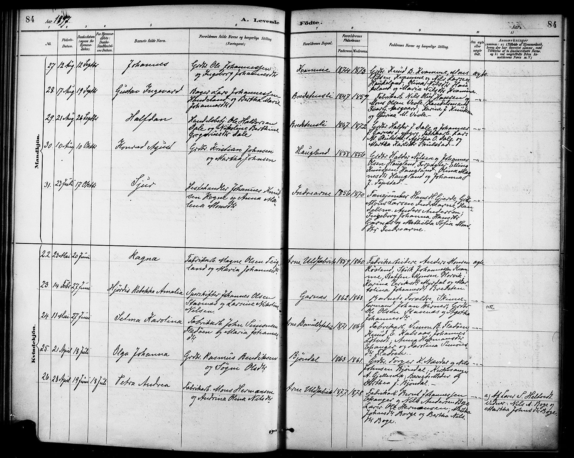 Haus sokneprestembete, AV/SAB-A-75601/H/Haa/Haad/L0001: Ministerialbok nr. D 1, 1887-1898, s. 84