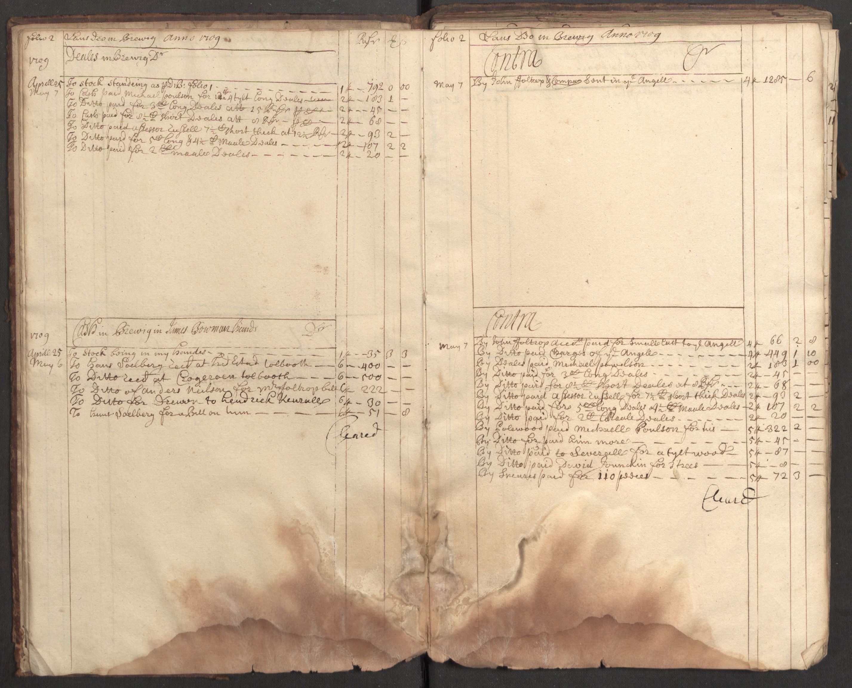 Bowman, James, RA/PA-0067/F/L0002/0001: Kontobok og skiftepapirer / James Bowmans kontobok, 1708-1728, s. 4