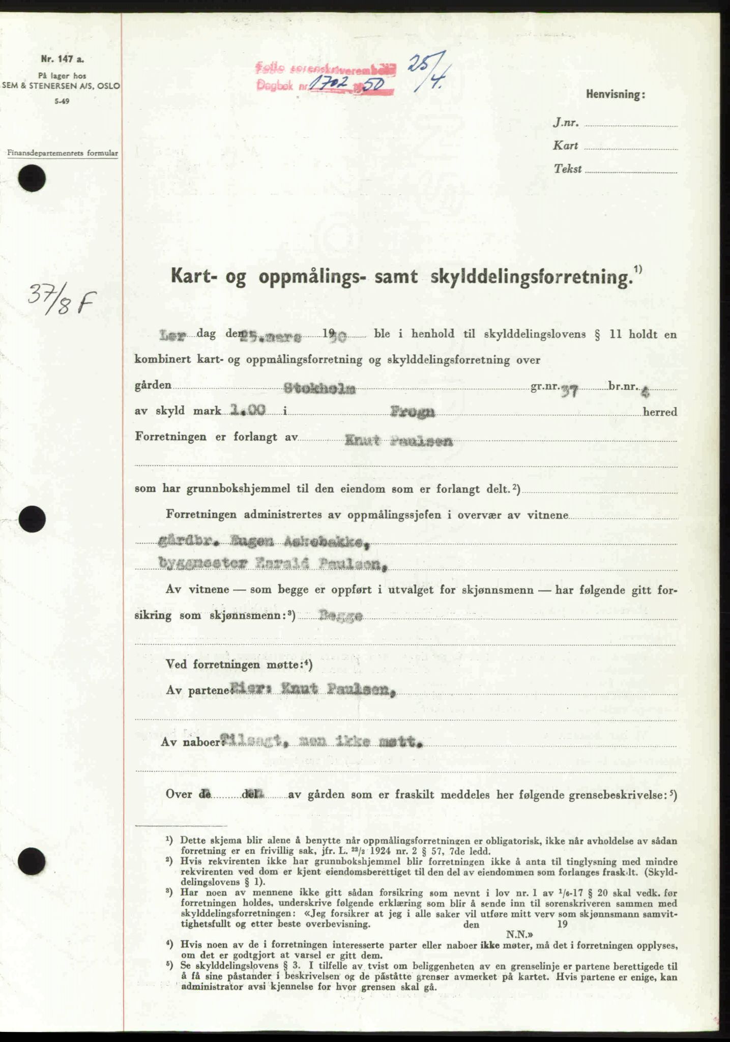 Follo sorenskriveri, SAO/A-10274/G/Ga/Gaa/L0092: Pantebok nr. I 92, 1950-1950, Dagboknr: 1702/1950