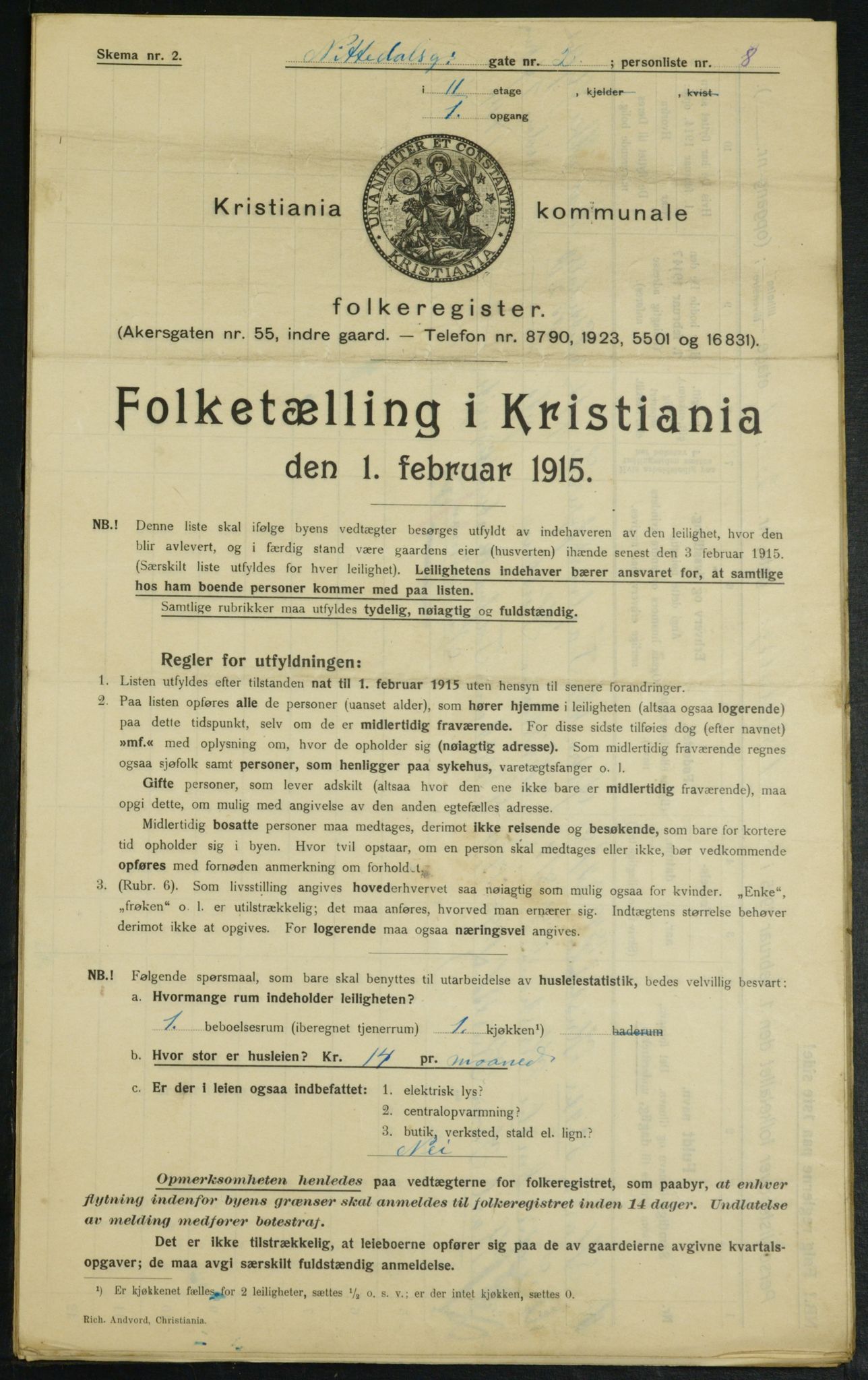 OBA, Kommunal folketelling 1.2.1915 for Kristiania, 1915, s. 70654