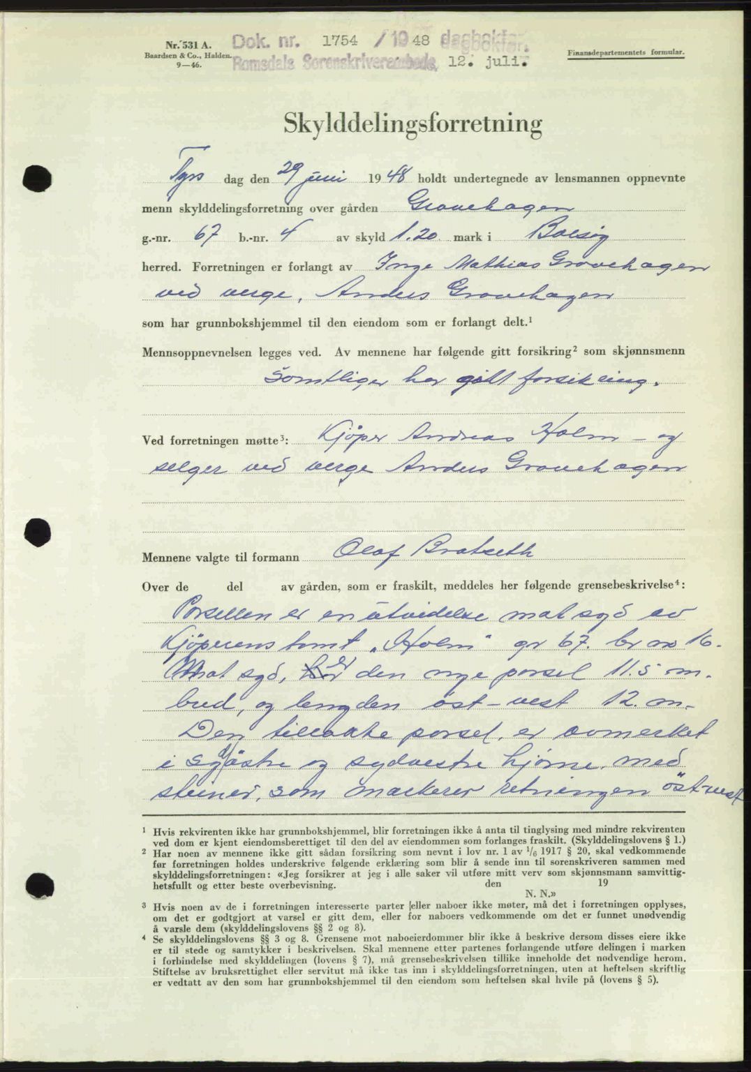 Romsdal sorenskriveri, SAT/A-4149/1/2/2C: Pantebok nr. A26, 1948-1948, Dagboknr: 1754/1948