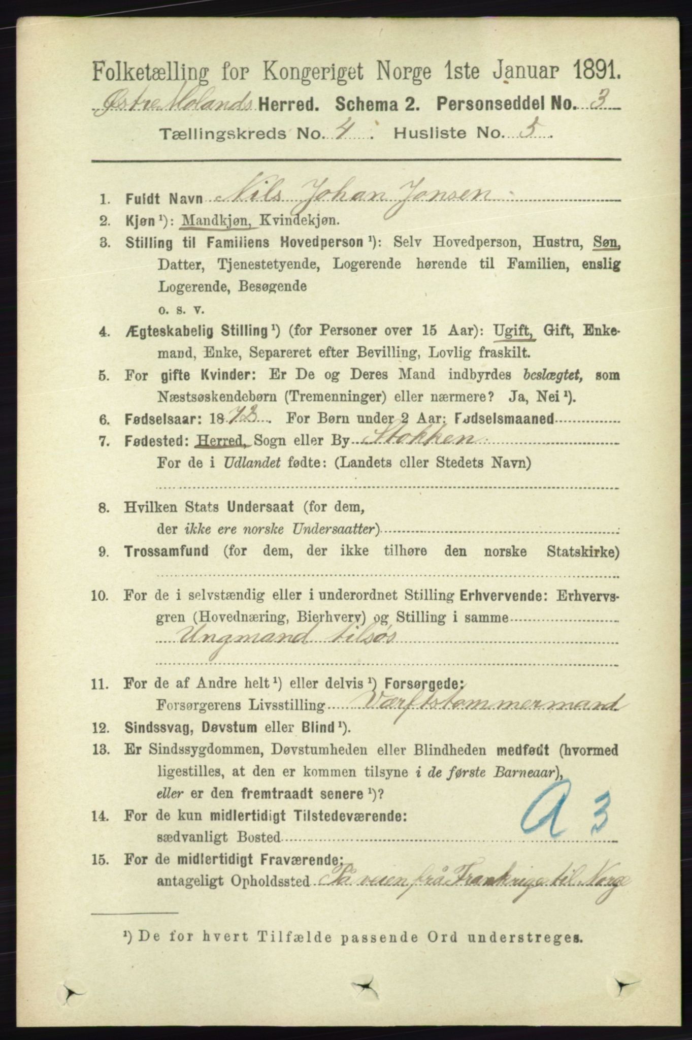 RA, Folketelling 1891 for 0918 Austre Moland herred, 1891, s. 2097