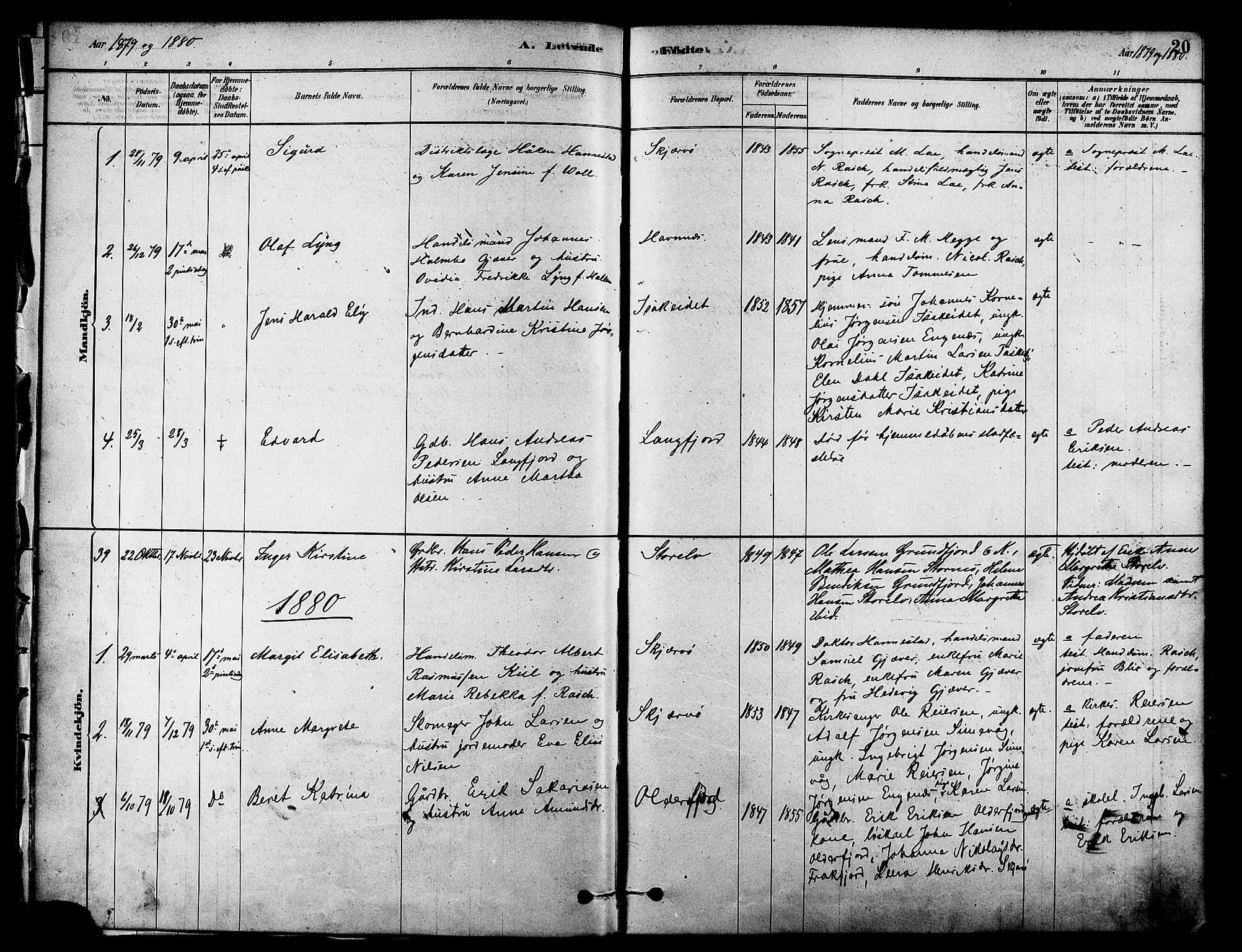 Skjervøy sokneprestkontor, AV/SATØ-S-1300/H/Ha/Haa/L0009kirke: Ministerialbok nr. 9, 1878-1887, s. 20
