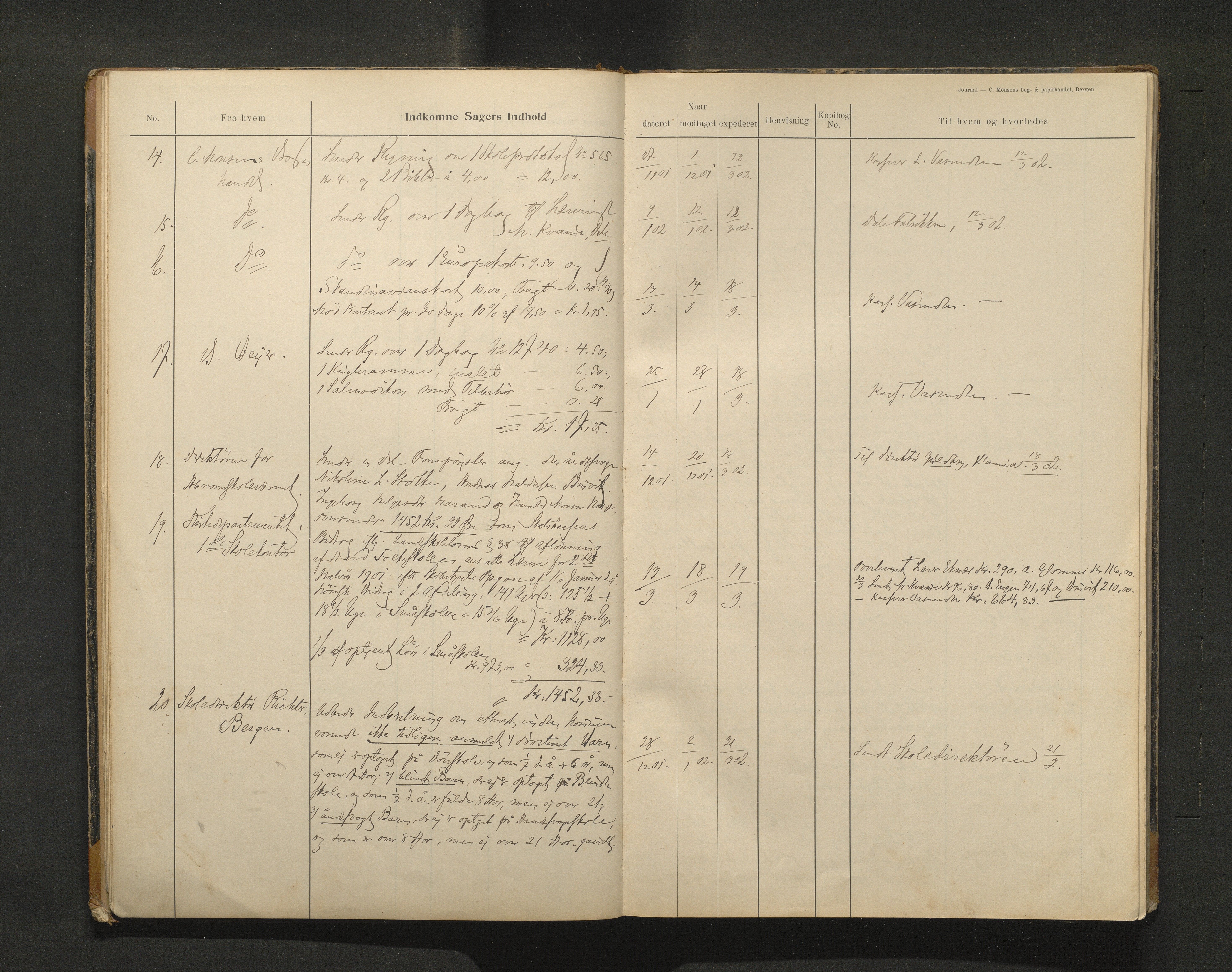 Bruvik kommune. Skulestyre, IKAH/1251a-211/C/Ca/L0002: Postjournal for Bruvik skulestyre, 1901-1912
