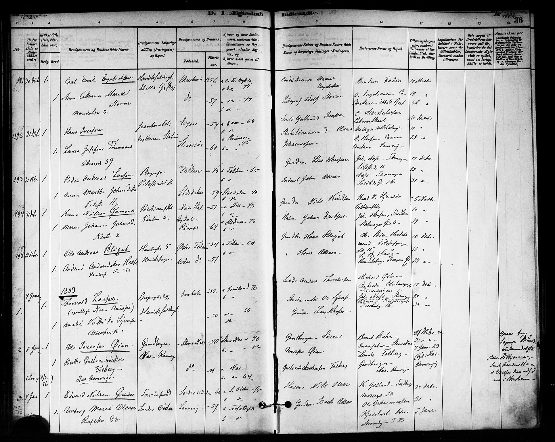 Trefoldighet prestekontor Kirkebøker, AV/SAO-A-10882/F/Fc/L0003: Ministerialbok nr. III 3, 1881-1891, s. 36
