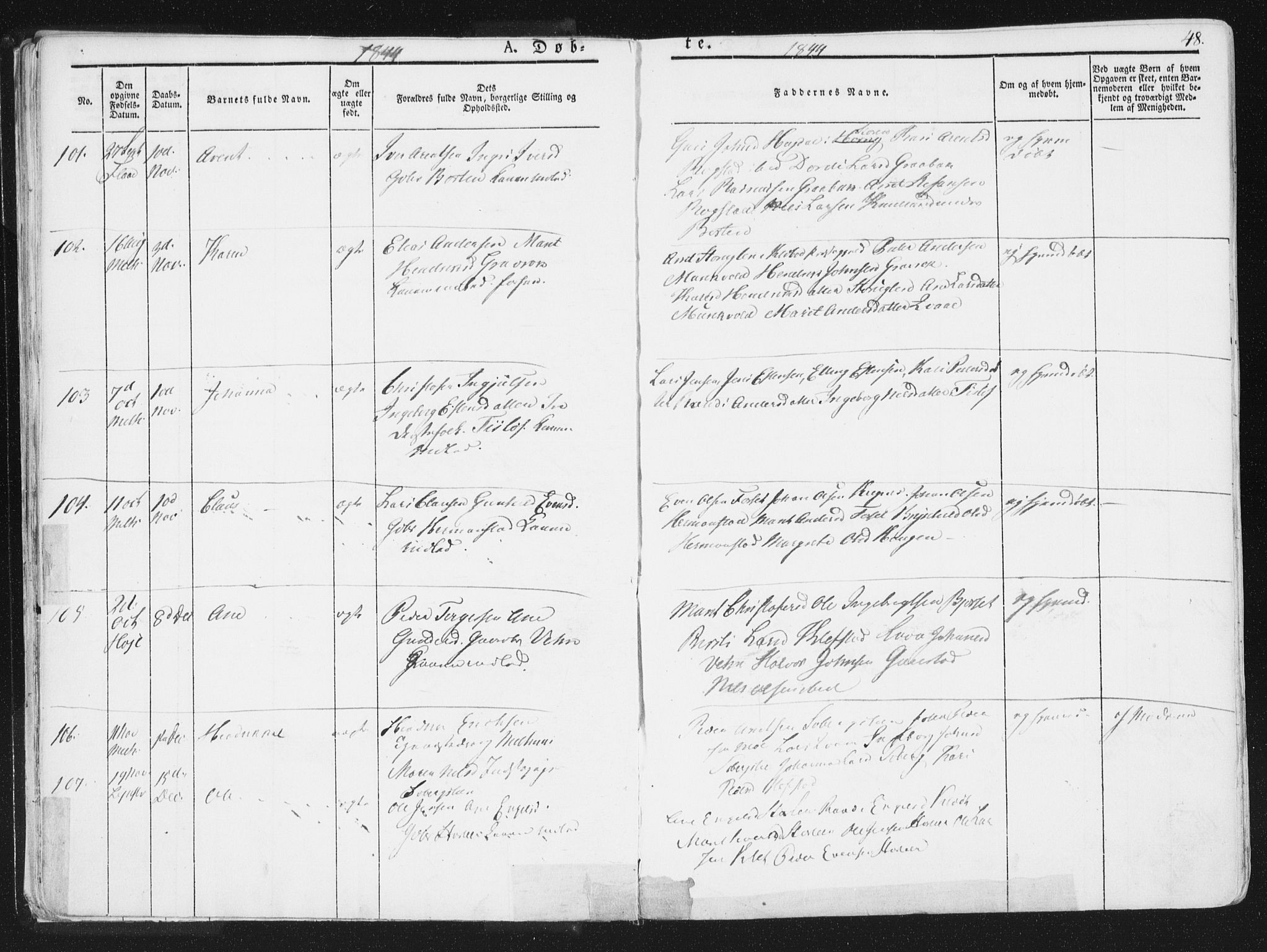 Ministerialprotokoller, klokkerbøker og fødselsregistre - Sør-Trøndelag, SAT/A-1456/691/L1074: Ministerialbok nr. 691A06, 1842-1852, s. 48
