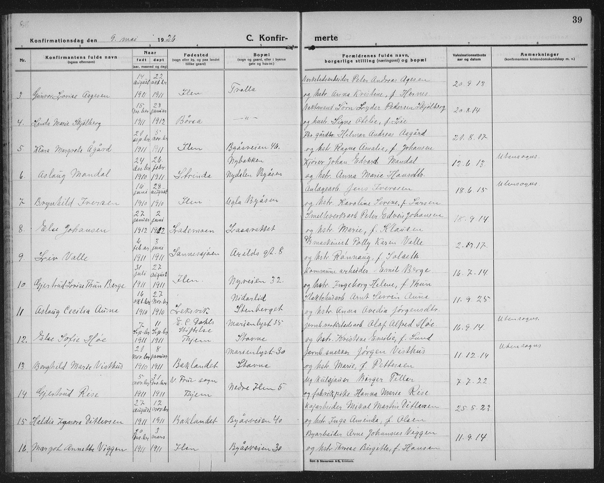 Ministerialprotokoller, klokkerbøker og fødselsregistre - Sør-Trøndelag, AV/SAT-A-1456/603/L0175: Klokkerbok nr. 603C03, 1923-1941, s. 39