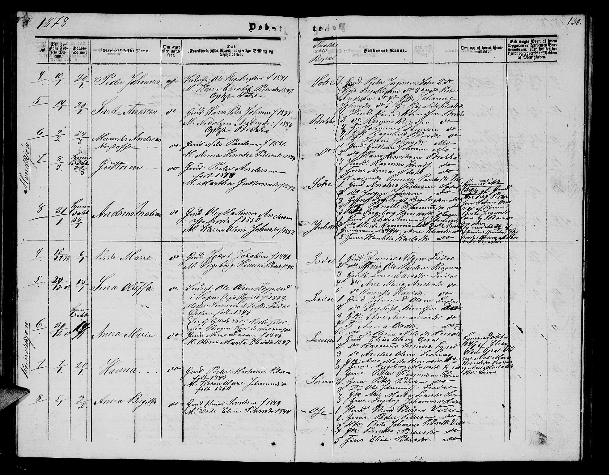 Ministerialprotokoller, klokkerbøker og fødselsregistre - Møre og Romsdal, SAT/A-1454/513/L0188: Klokkerbok nr. 513C02, 1865-1882, s. 130