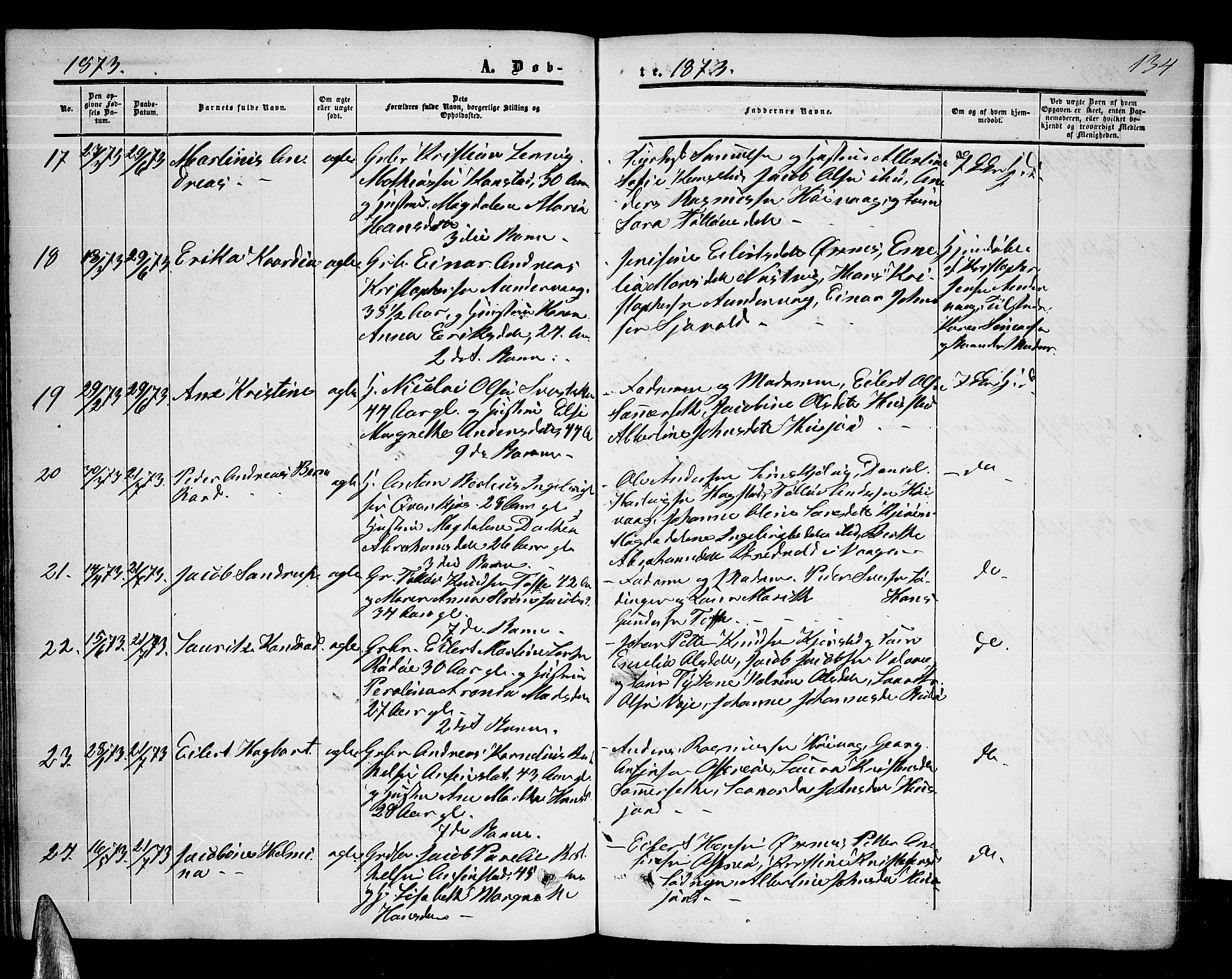 Ministerialprotokoller, klokkerbøker og fødselsregistre - Nordland, AV/SAT-A-1459/872/L1046: Klokkerbok nr. 872C02, 1852-1879, s. 134