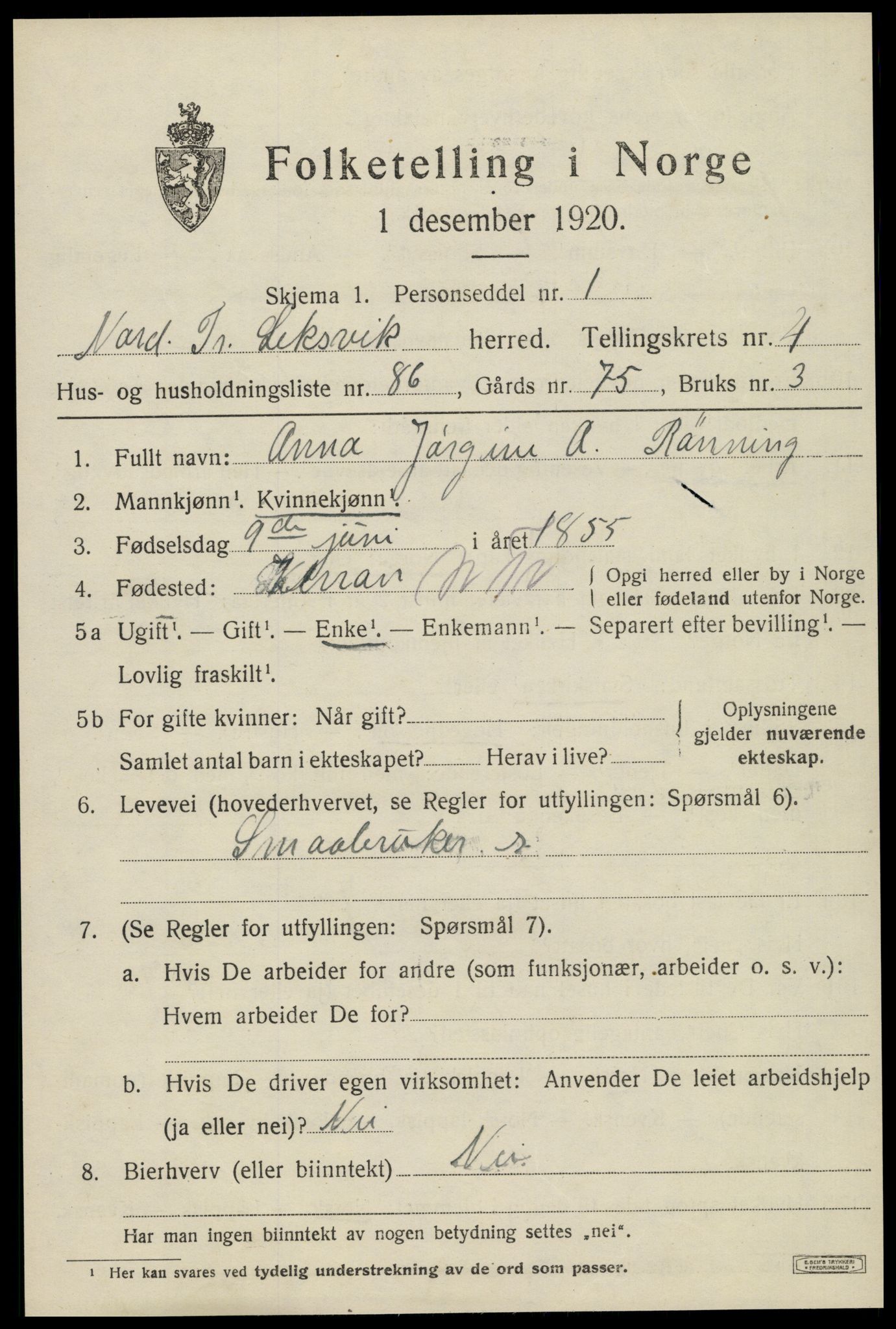 SAT, Folketelling 1920 for 1718 Leksvik herred, 1920, s. 4588