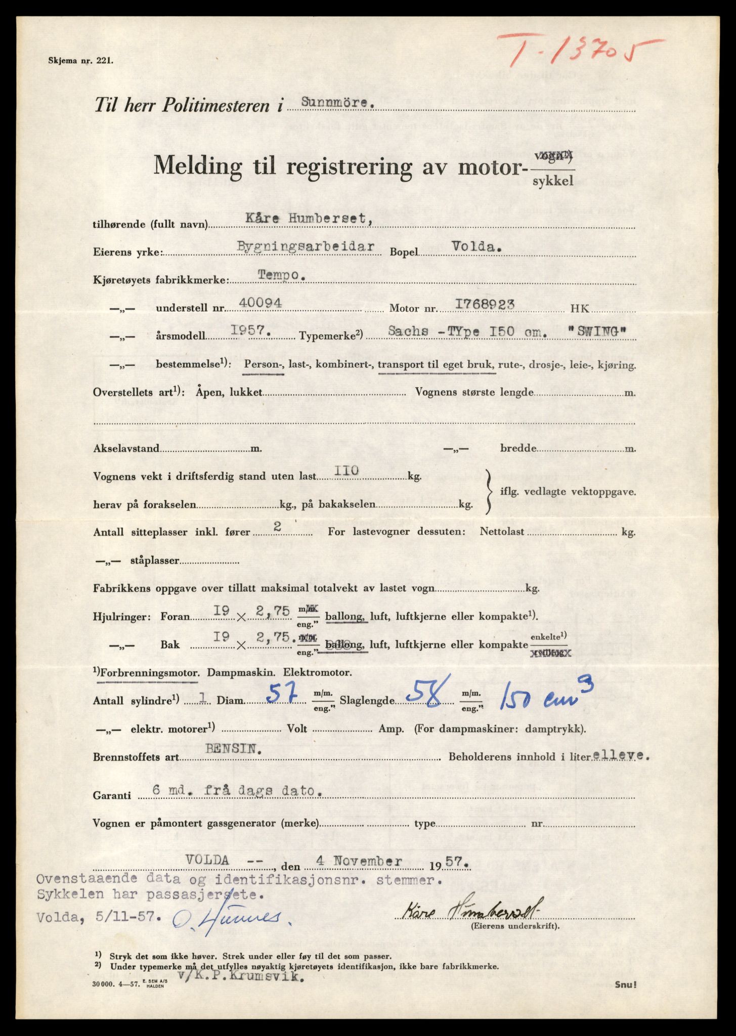 Møre og Romsdal vegkontor - Ålesund trafikkstasjon, AV/SAT-A-4099/F/Fe/L0040: Registreringskort for kjøretøy T 13531 - T 13709, 1927-1998, s. 2991