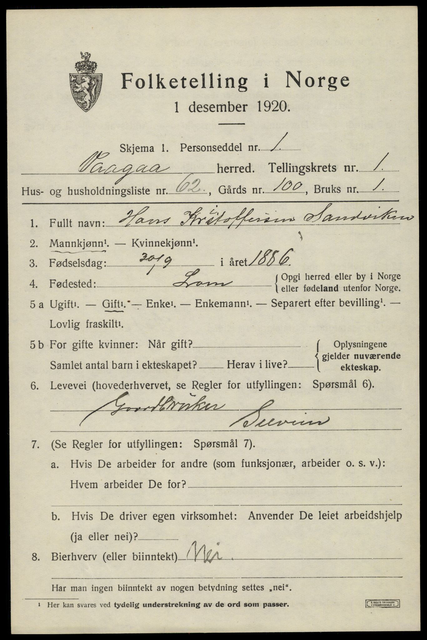 SAH, Folketelling 1920 for 0515 Vågå herred, 1920, s. 2000