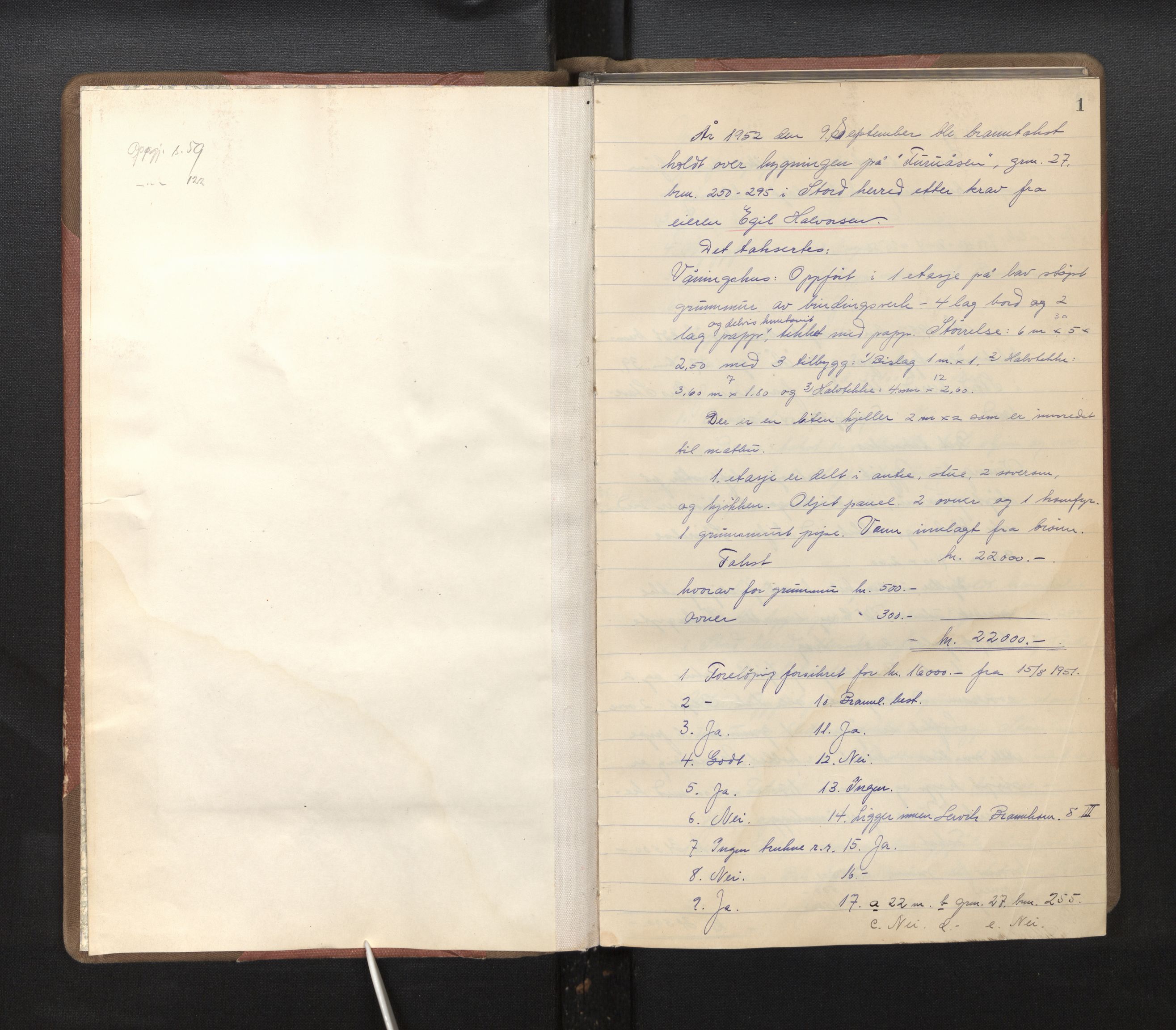 Lensmannen i Stord, AV/SAB-A-35001/0012/L0001c: Branntakstprotokoll, 1952-1955, s. 1