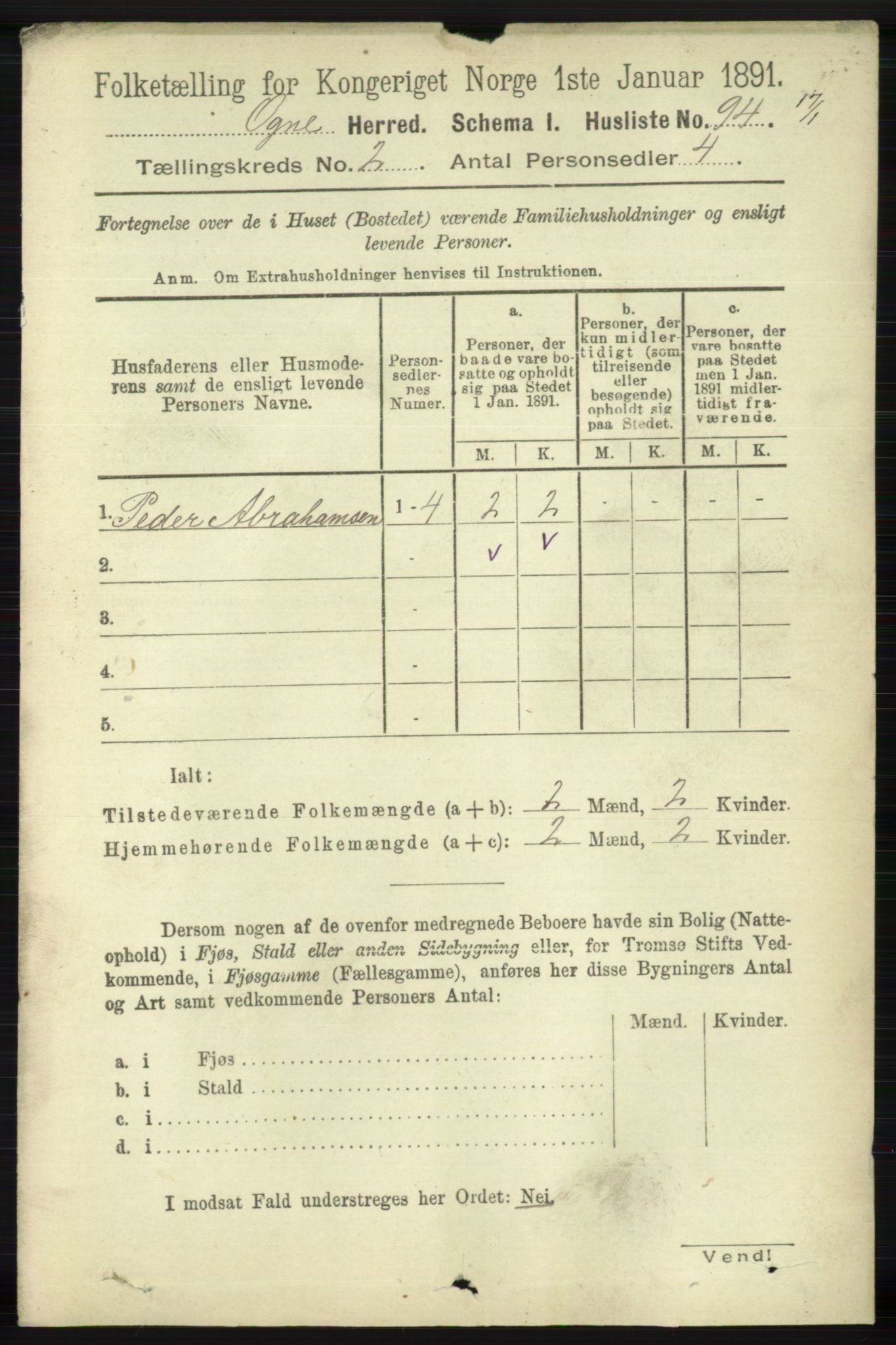 RA, Folketelling 1891 for 1117 Ogna herred, 1891, s. 765