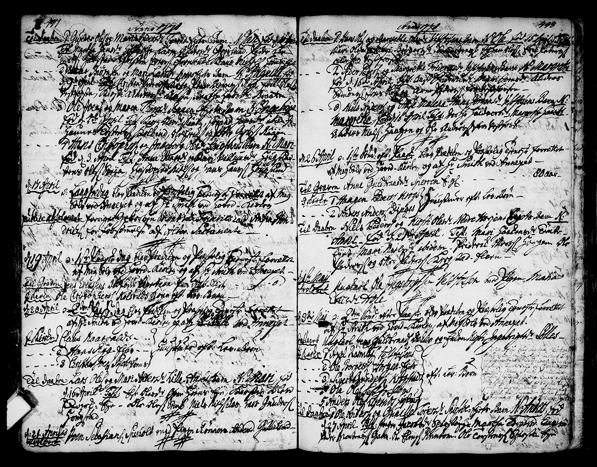 Eiker kirkebøker, AV/SAKO-A-4/F/Fa/L0008: Ministerialbok nr. I 8, 1764-1788, s. 497-498