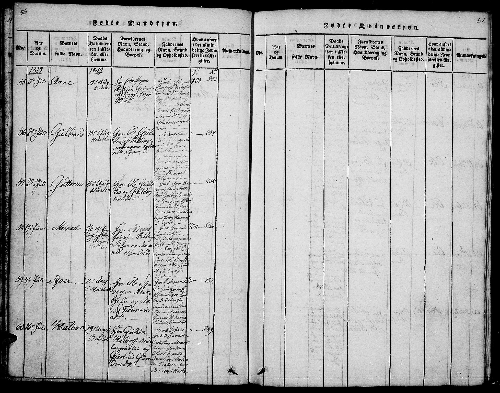 Sør-Aurdal prestekontor, AV/SAH-PREST-128/H/Ha/Hab/L0001: Klokkerbok nr. 1, 1815-1826, s. 56-57