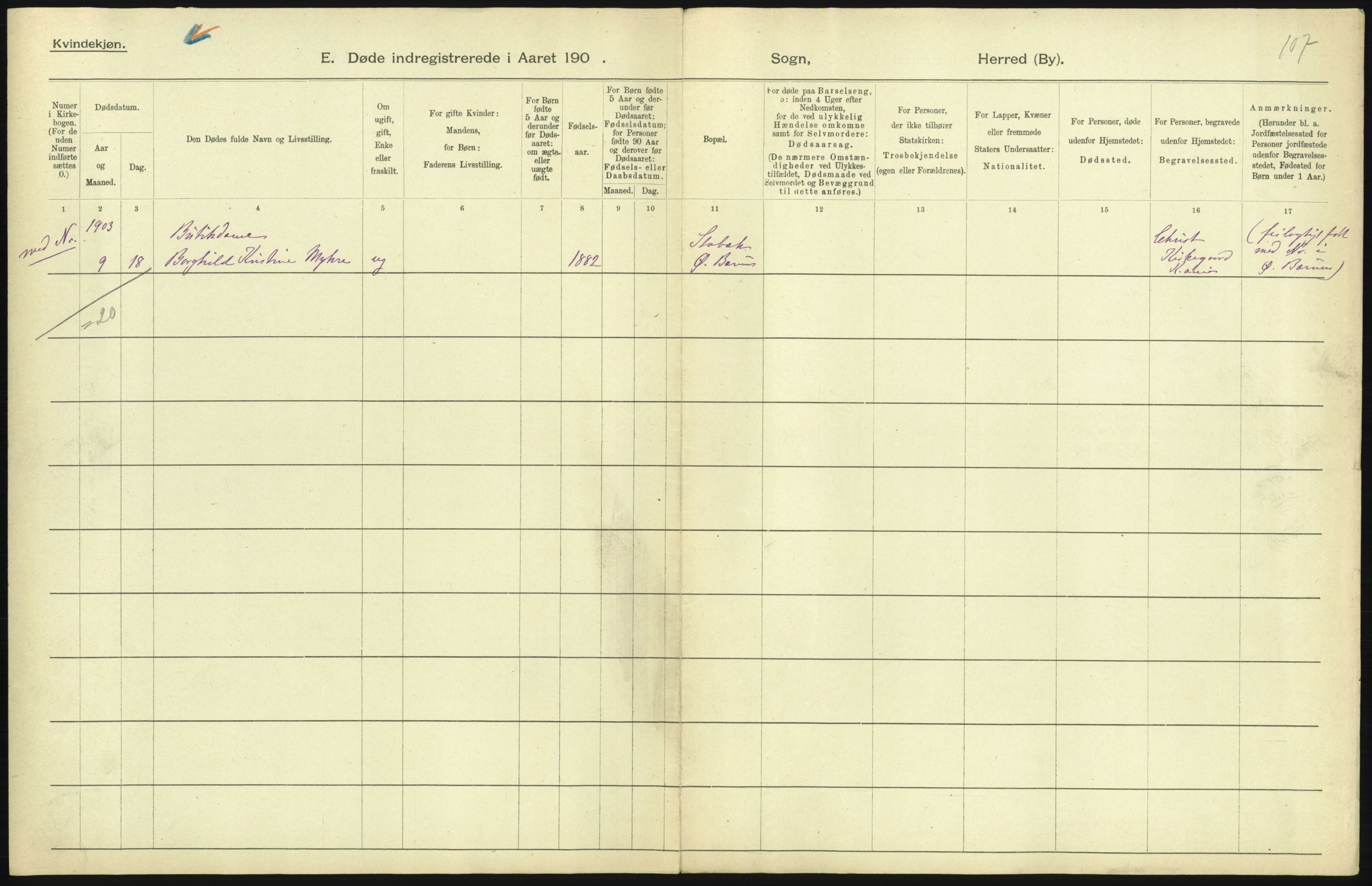 Statistisk sentralbyrå, Sosiodemografiske emner, Befolkning, AV/RA-S-2228/D/Df/Dfa/Dfaa/L0004: Kristiania: Gifte, døde, 1903, s. 269