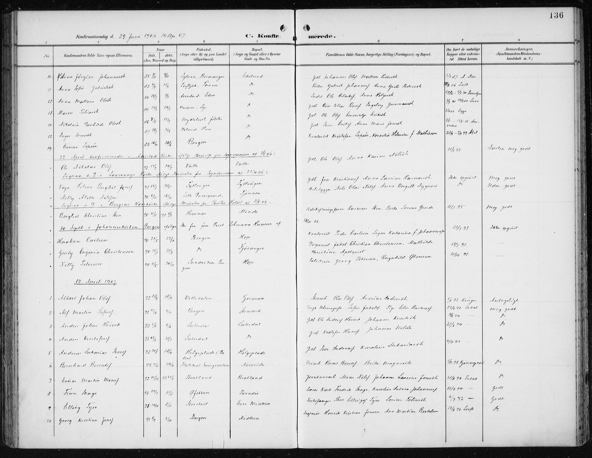 Fana Sokneprestembete, AV/SAB-A-75101/H/Haa/Haai/L0003: Ministerialbok nr. I 3, 1900-1912, s. 136