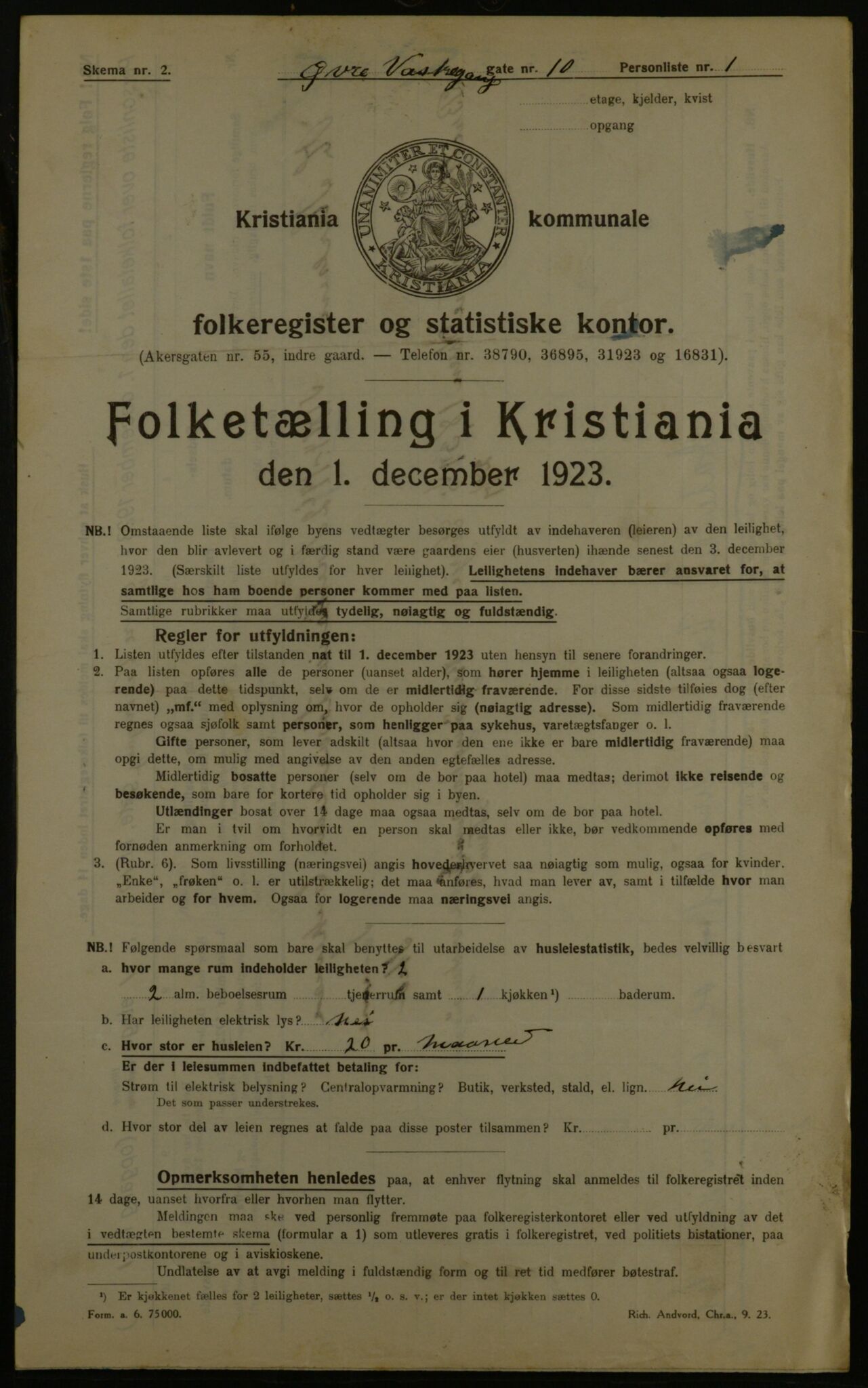 OBA, Kommunal folketelling 1.12.1923 for Kristiania, 1923, s. 143299