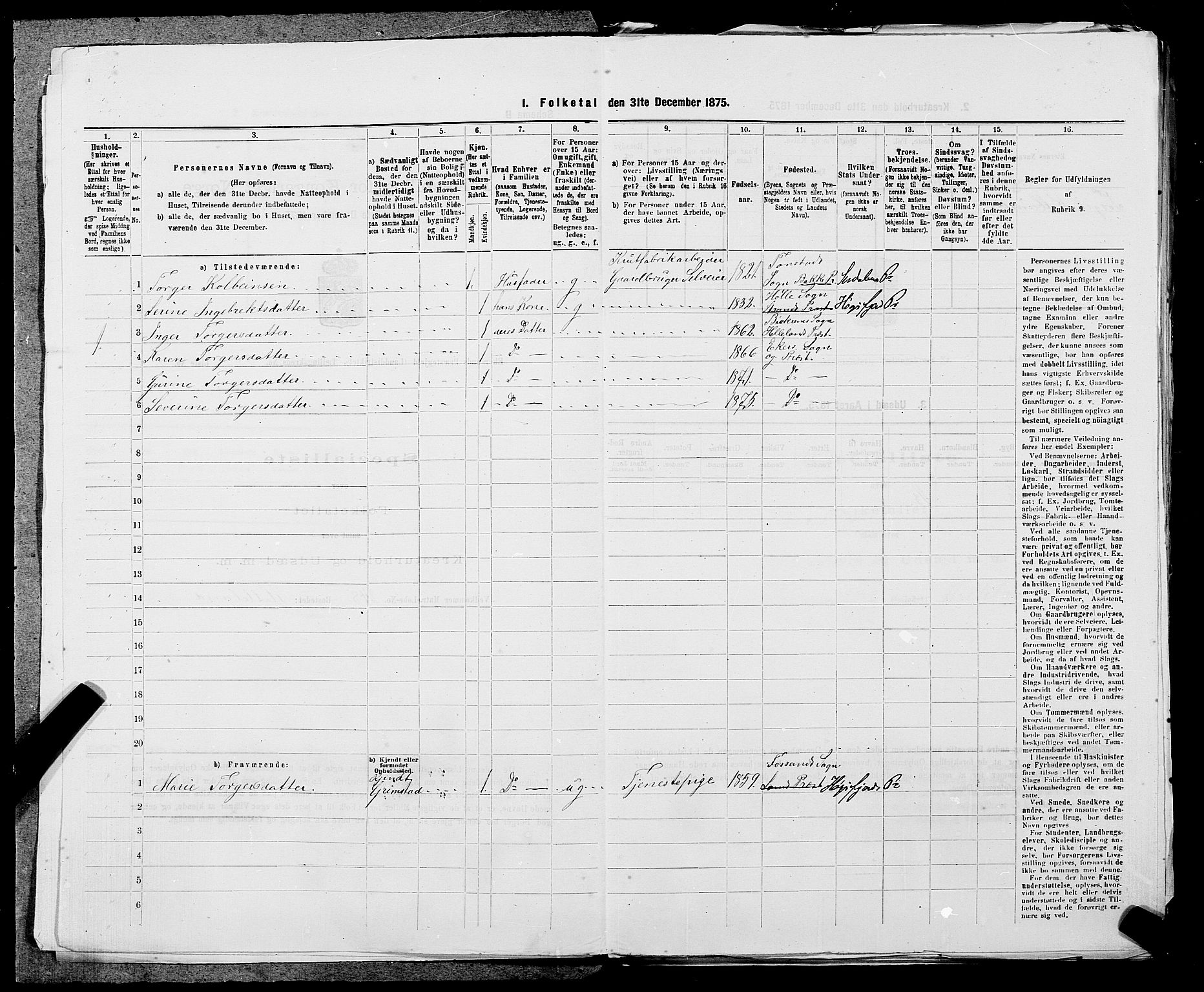 SAST, Folketelling 1875 for 1116L Eigersund prestegjeld, Eigersund landsokn og Ogna sokn, 1875, s. 534