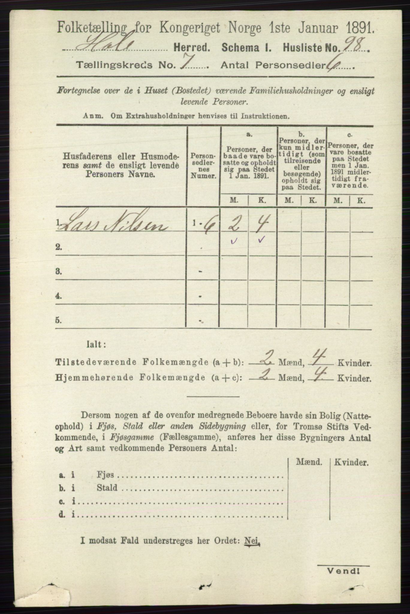 RA, Folketelling 1891 for 0612 Hole herred, 1891, s. 3979