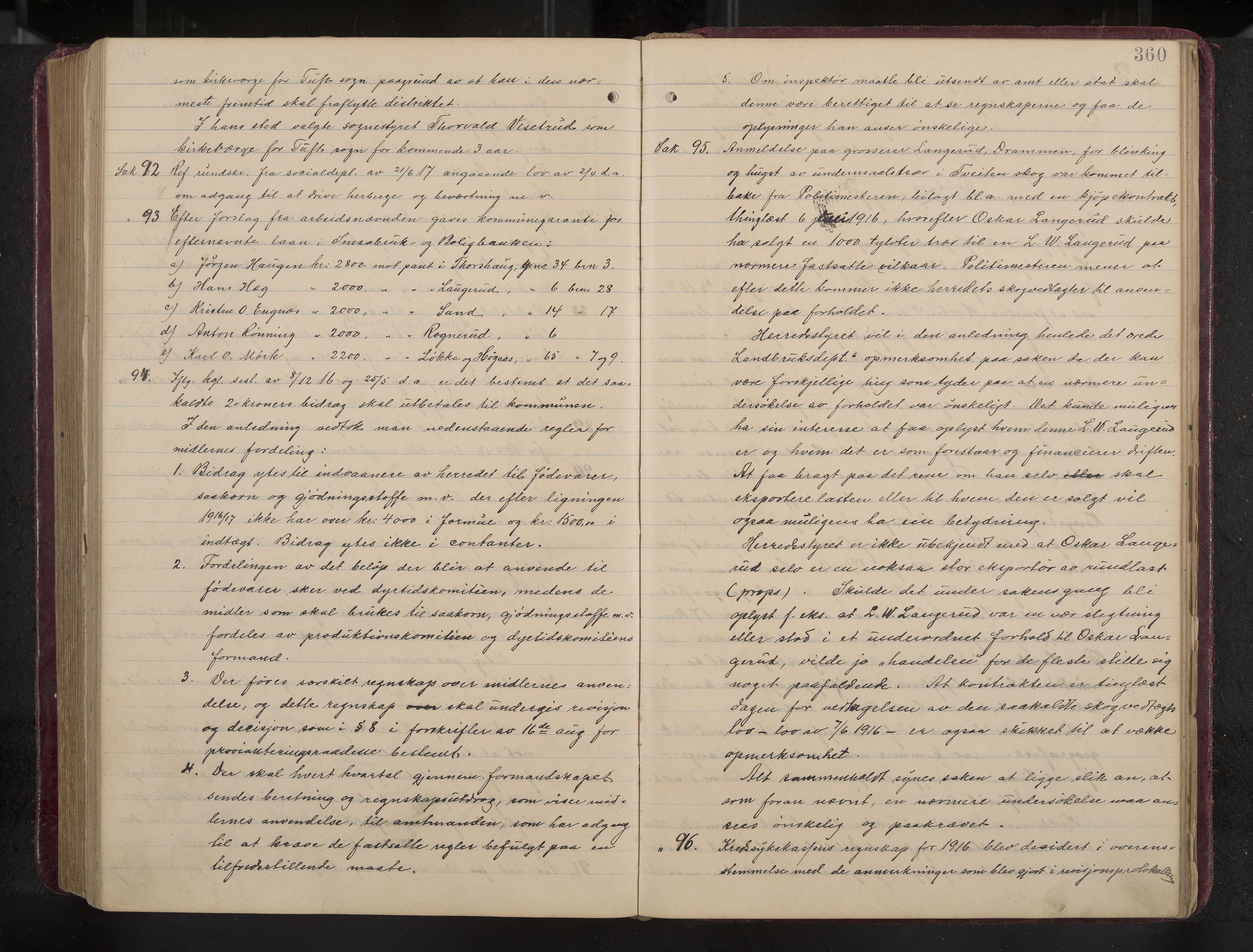 Ytre Sandsvær formannskap og sentraladministrasjon, IKAK/0629021/A/Aa/L0001: Møtebok med register, 1902-1919, s. 360
